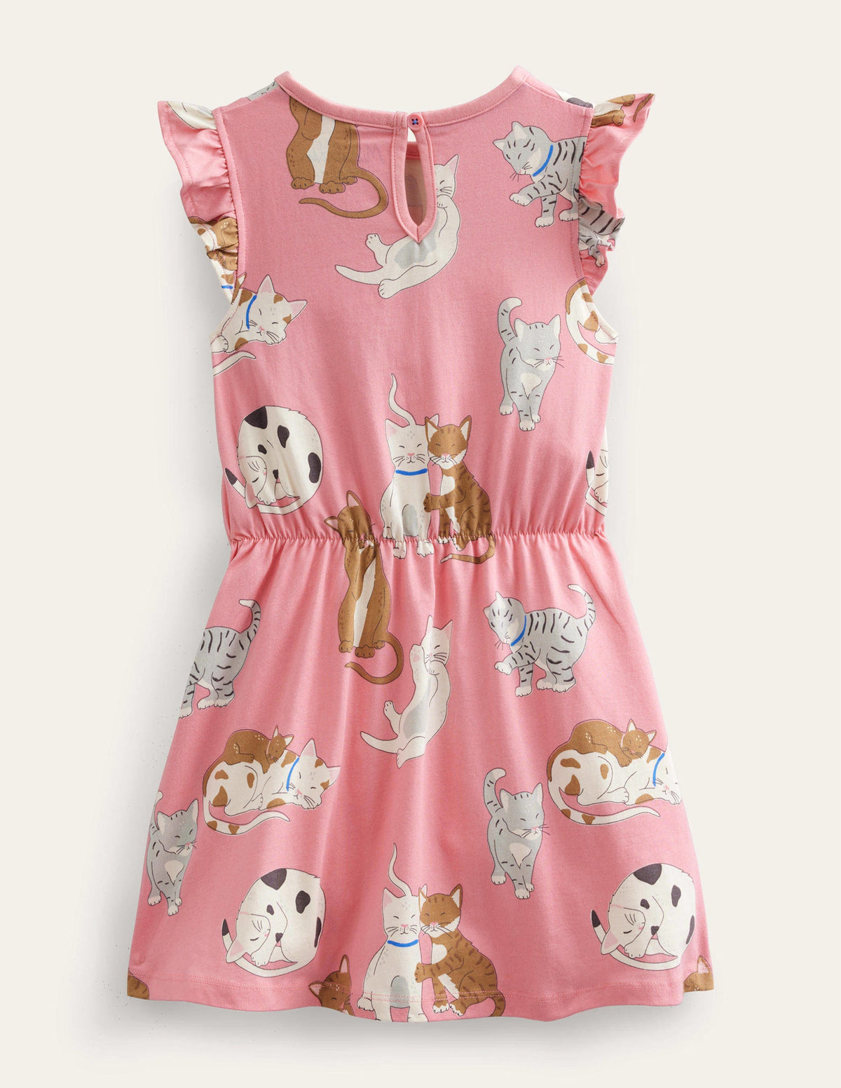 Frill Sleeve Jersey Dress-Crab Apple Pink Cats - Image 2