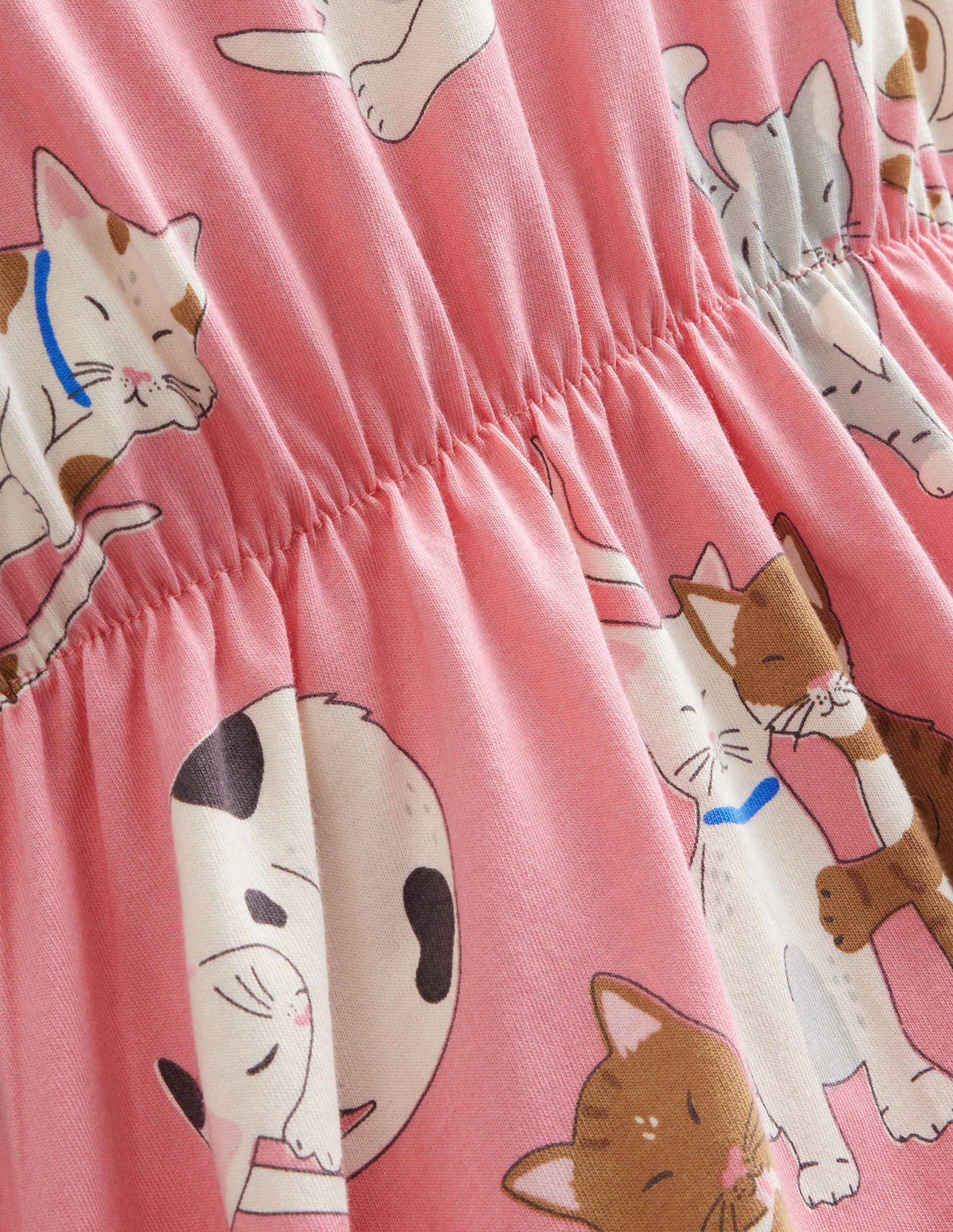 Frill Sleeve Jersey Dress-Crab Apple Pink Cats-3