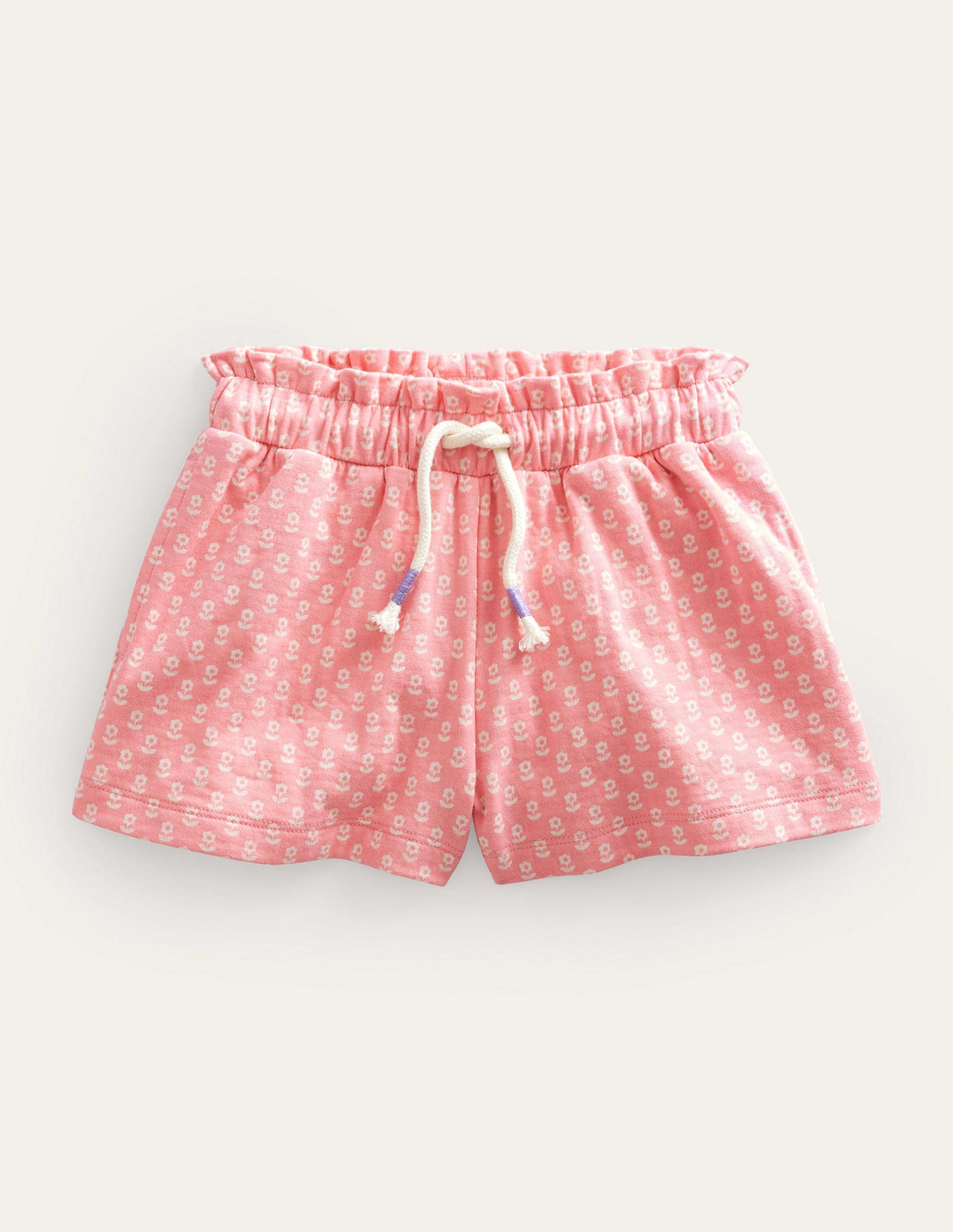Ruffle Waist Sweat Shorts-Crab Apple Pink Floral-1