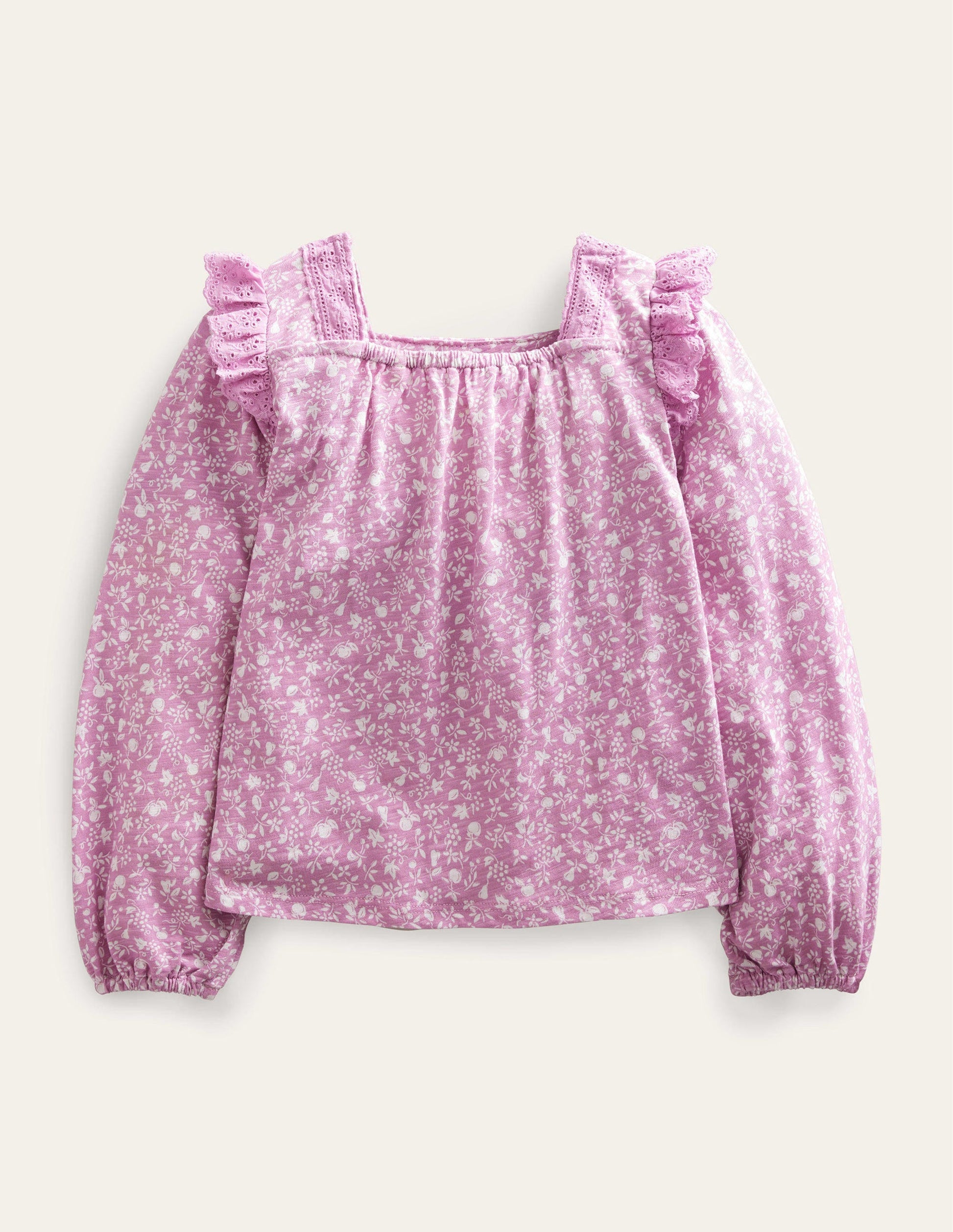 Square Neck Broderie Mix Top-Soft Lavender Floral-2