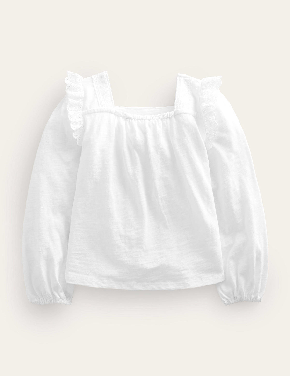 Square Neck Broderie Mix Top-White-2