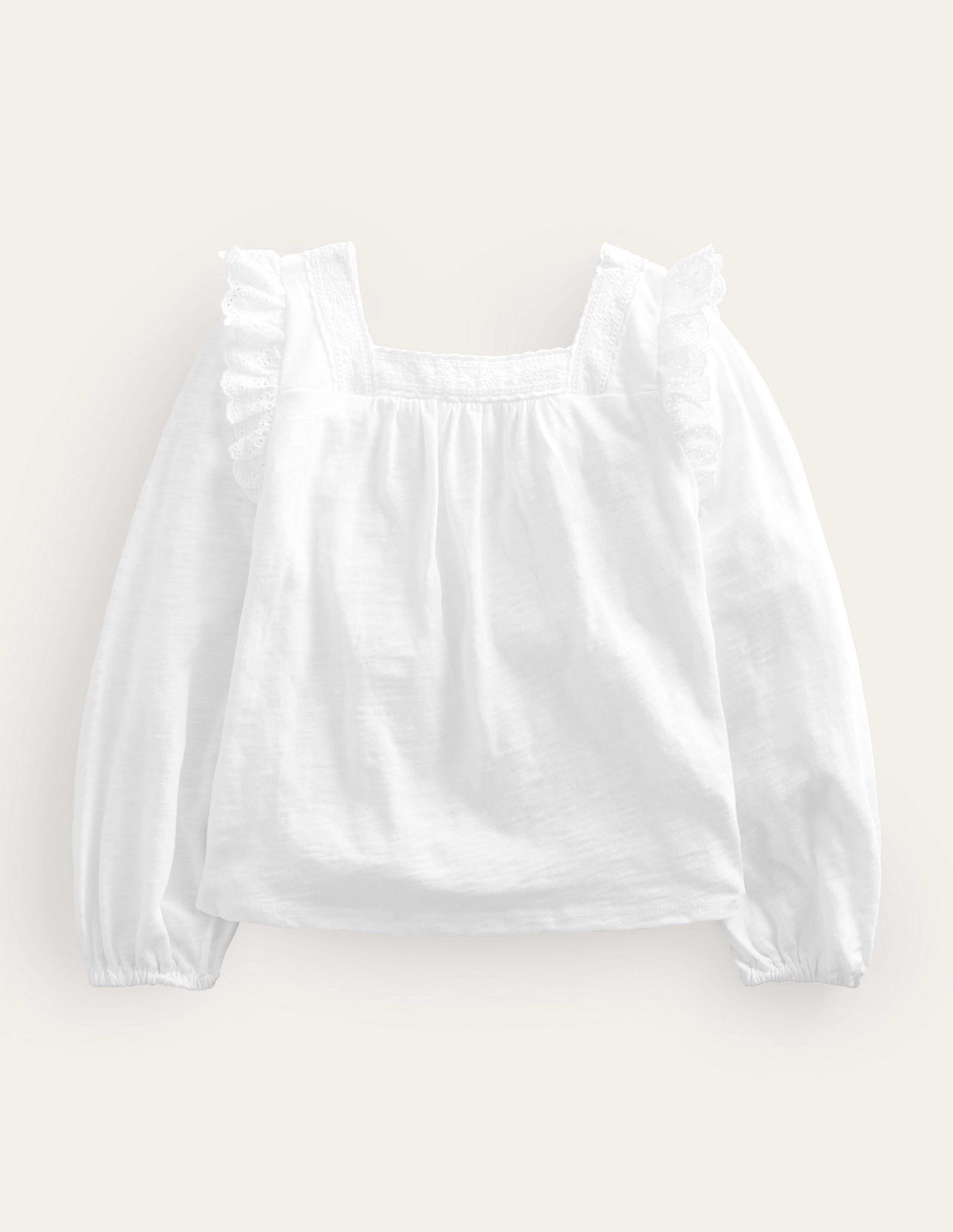 Square Neck Broderie Mix Top-White - Image 1