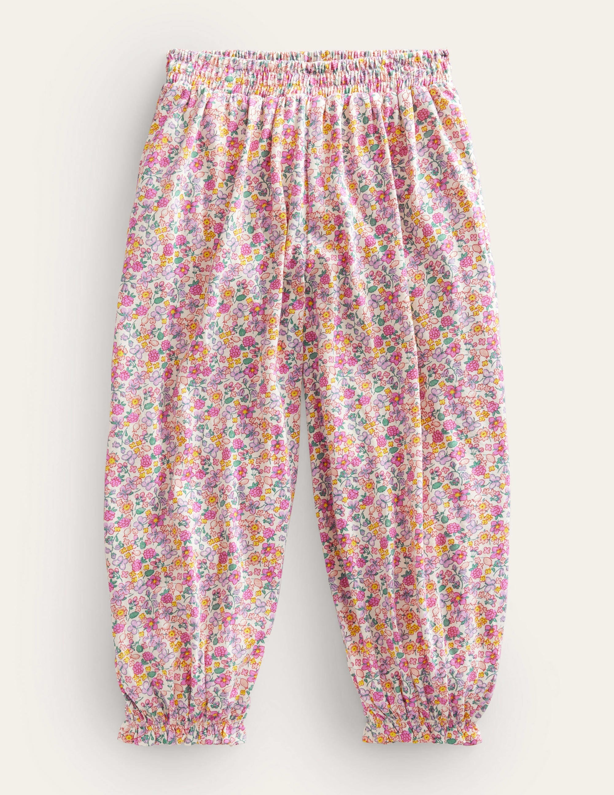 Jersey Harem Trousers-Bright Petal Pink Floral - Image 1
