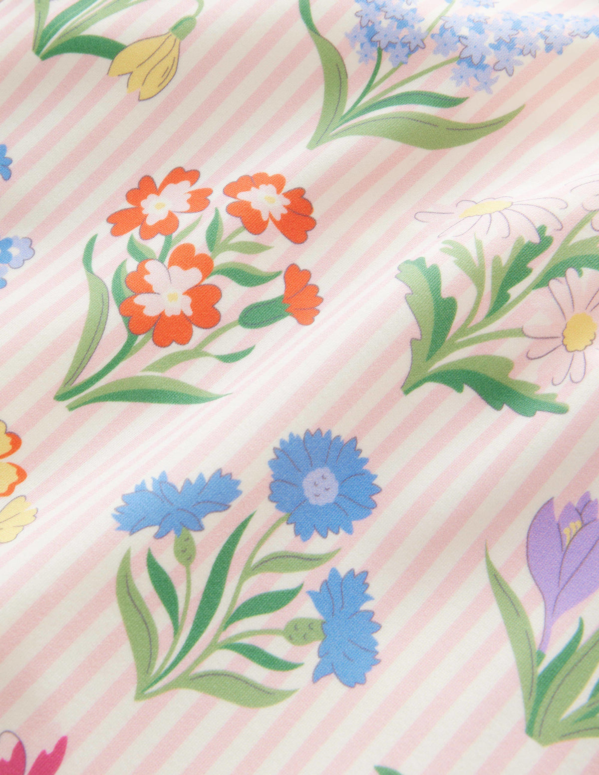 Printed Puff-sleeved Swimsuit-Pink Ticking Stripe Flowers - Image 3