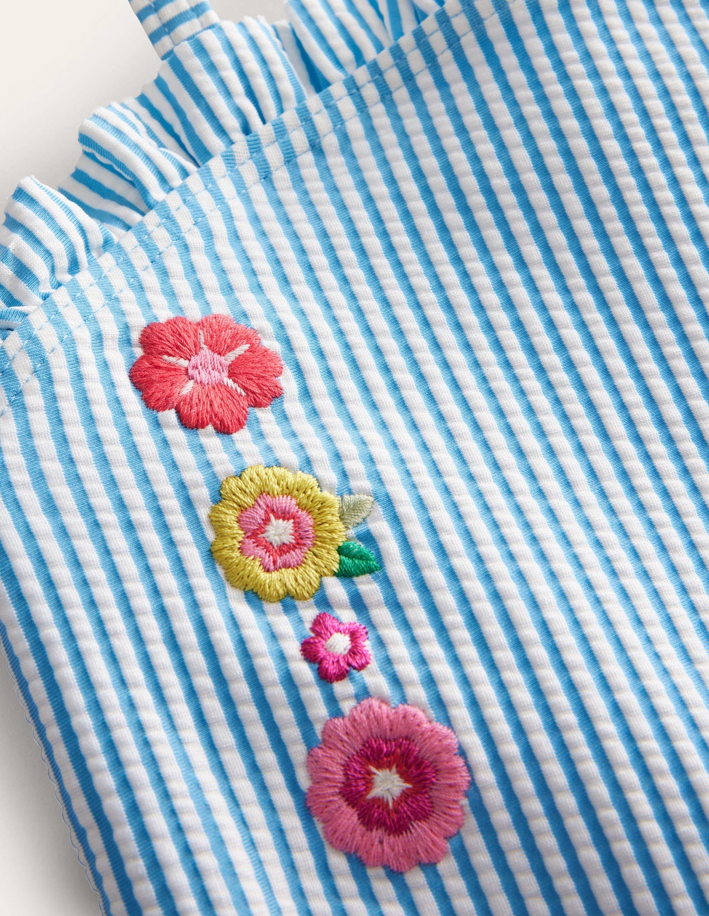 Bandeau Swimsuit-Ivory Surfboard Blue Stripe