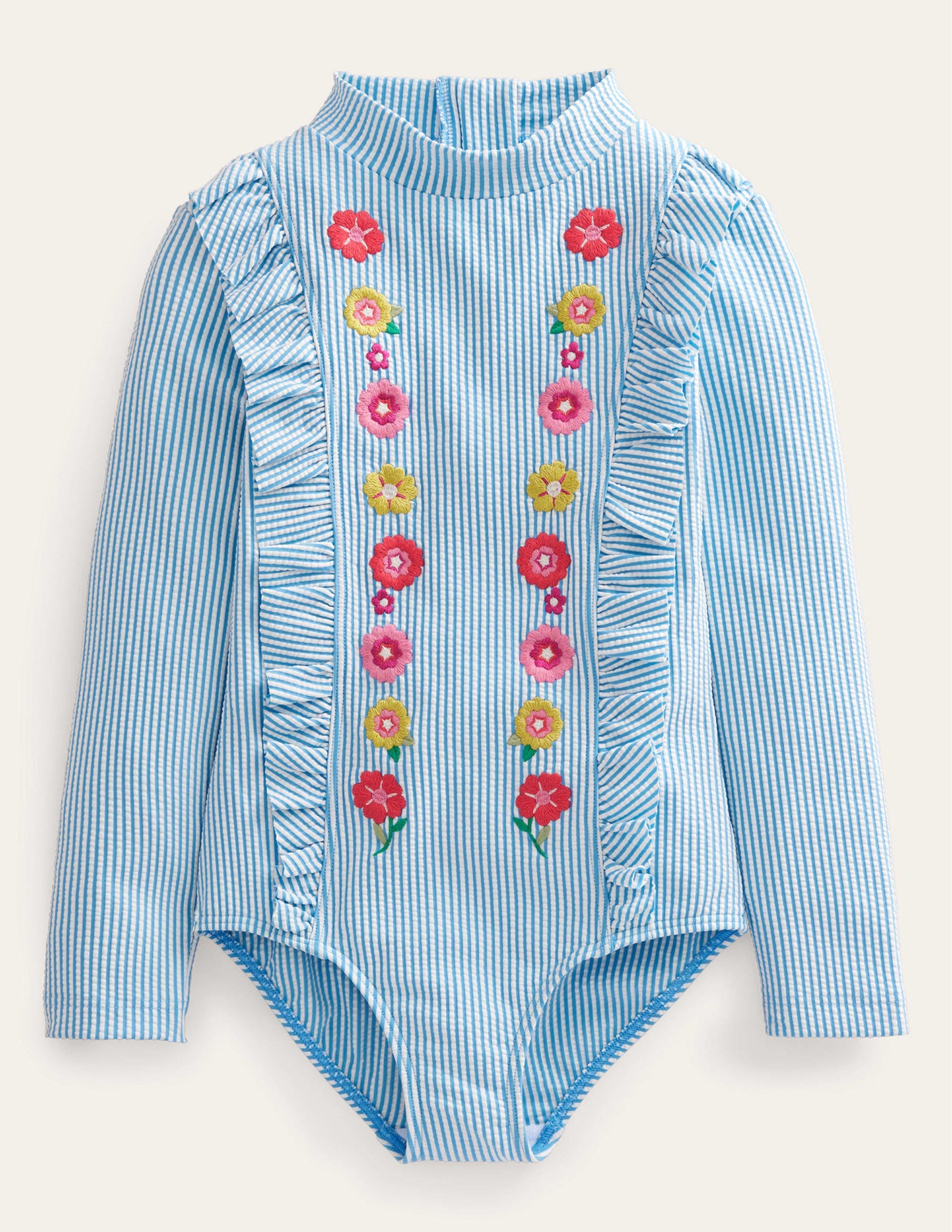 Embroidered Sunsafe Swimsuit-Ivory Surfboard Blue Stripe-1