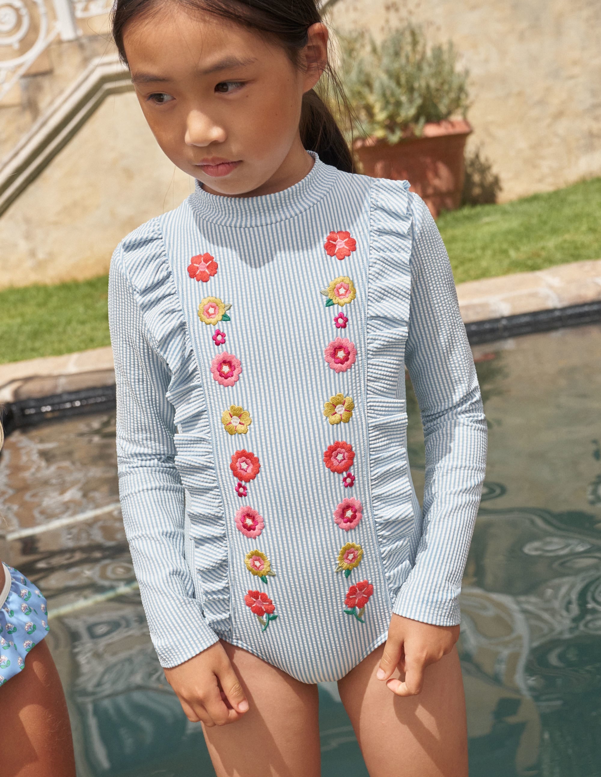 Embroidered Sunsafe Swimsuit-Ivory Surfboard Blue Stripe - Image 9