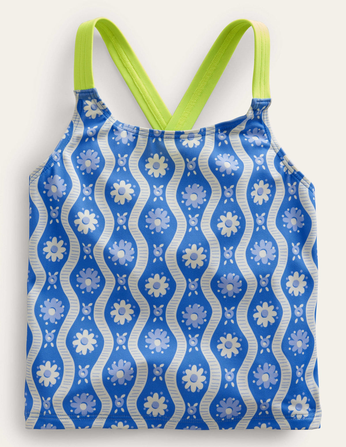 Cross Back Tankini Top-Penzance Blue Daisy Wave - Image 1