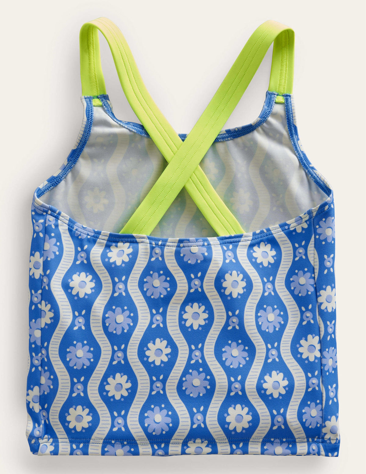 Cross Back Tankini Top-Penzance Blue Daisy Wave - Image 2