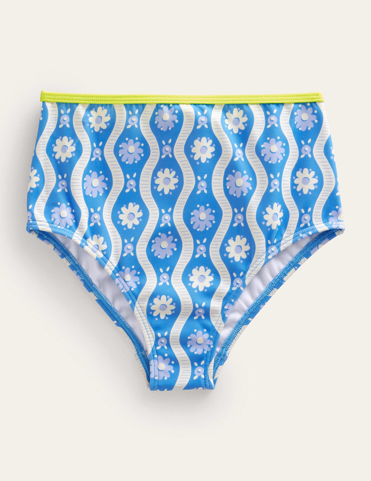 High Waisted Bikini Bottoms-Penzance Blue Daisy Wave - Image 1