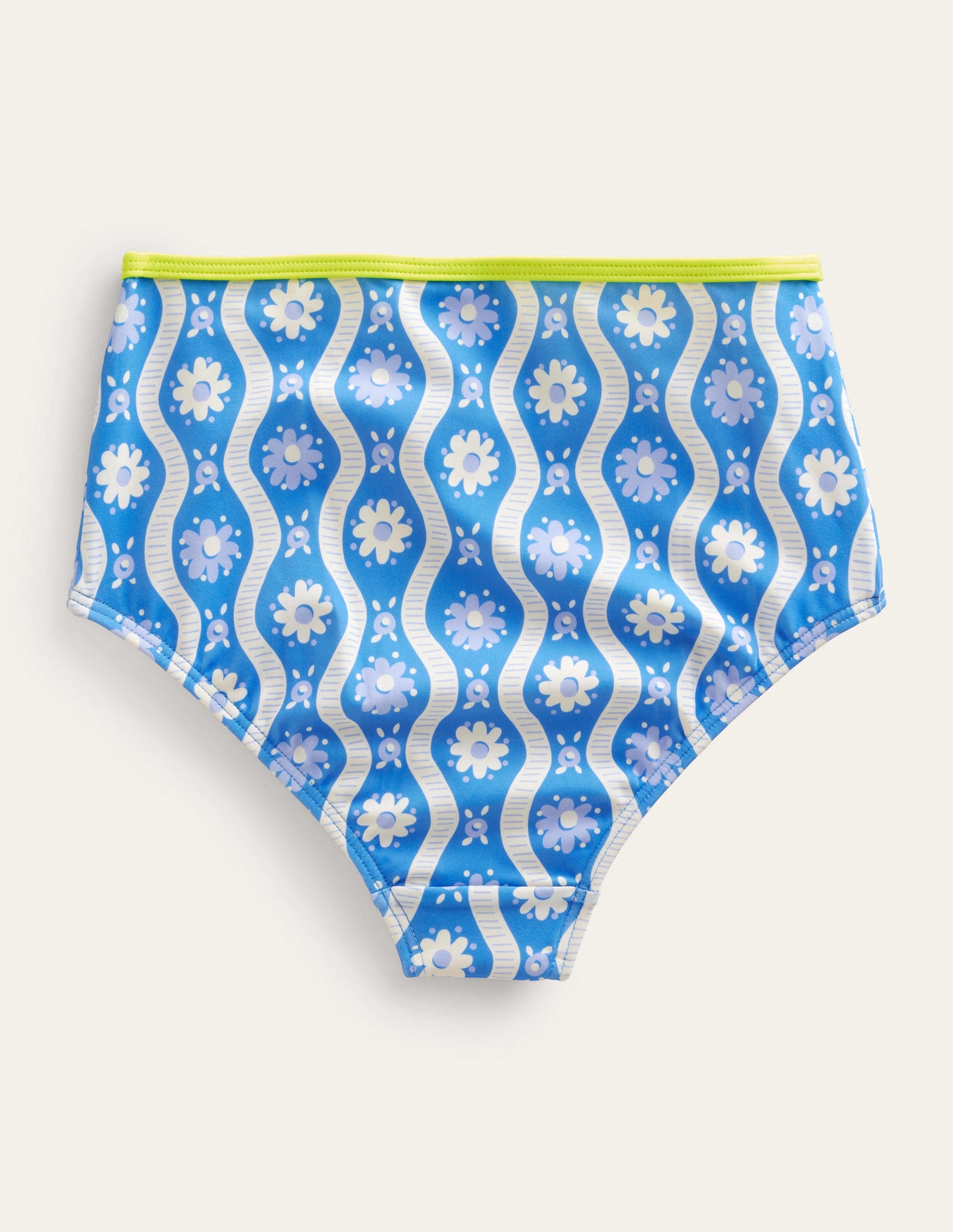 High Waisted Bikini Bottoms-Penzance Blue Daisy Wave - Image 2