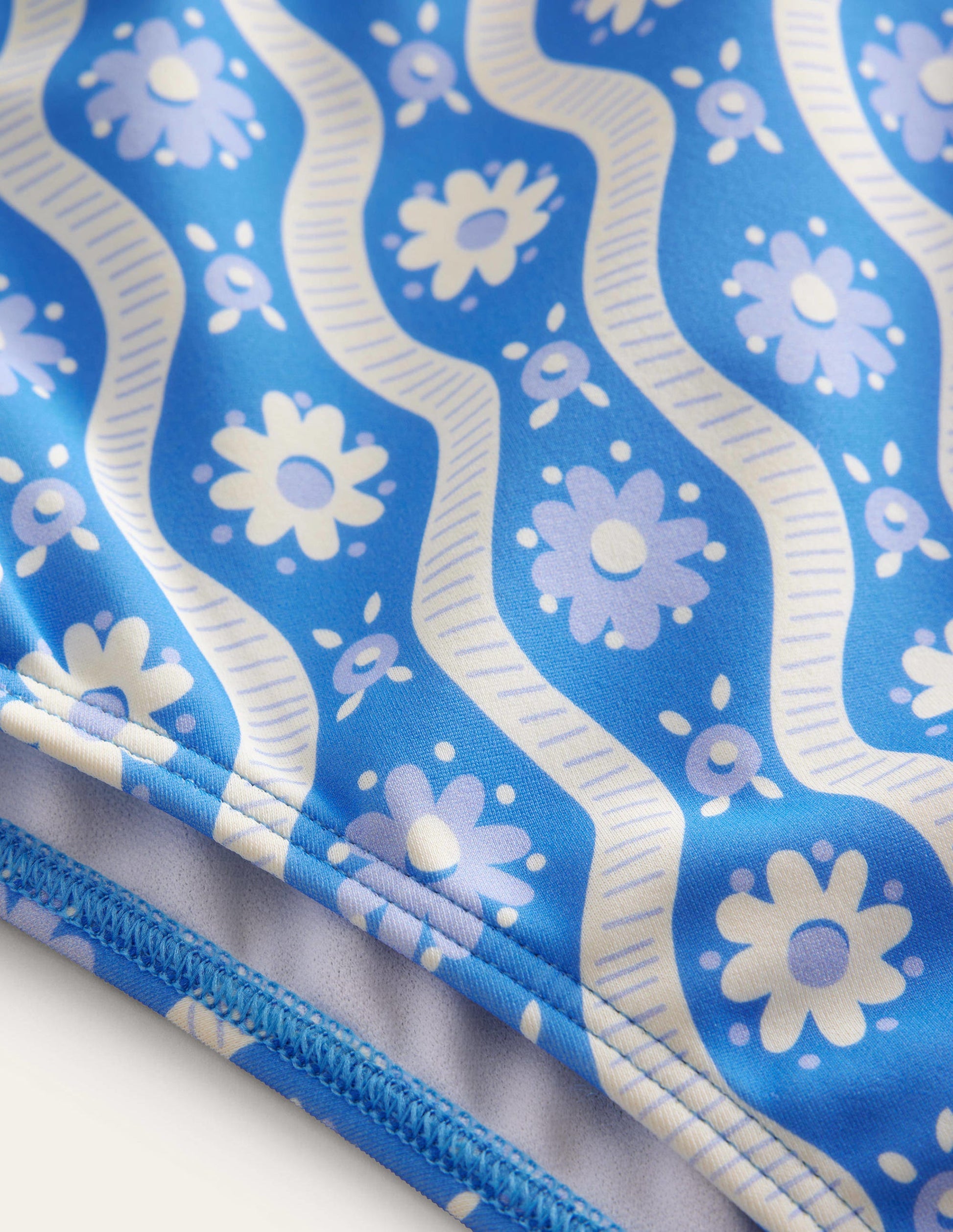 High Waisted Bikini Bottoms-Penzance Blue Daisy Wave-3