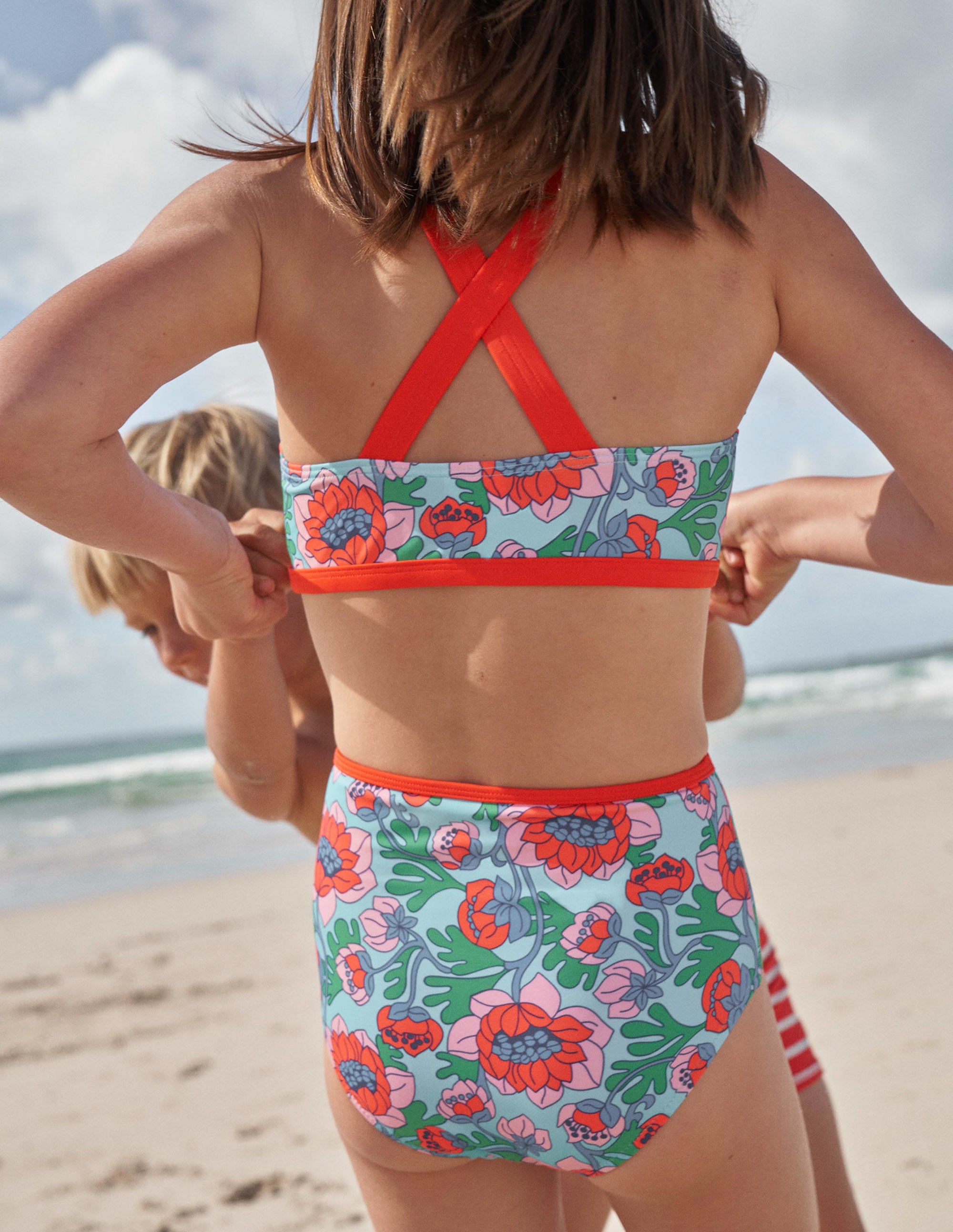 High Waisted Bikini Bottoms-Red Poppy Spring Time Floral - Image 4