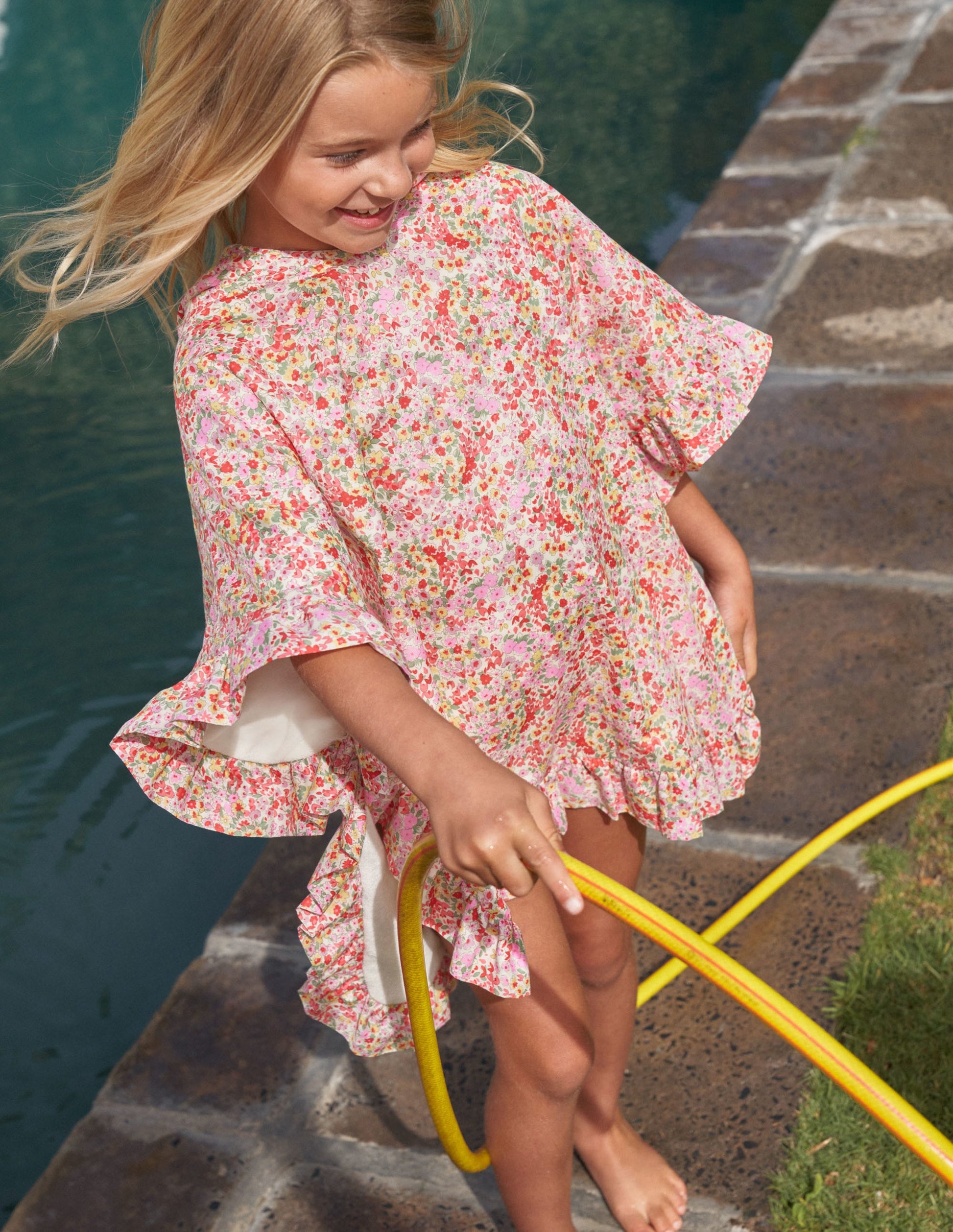 Towelling Poncho Hoodie-Spring Time Floral-4