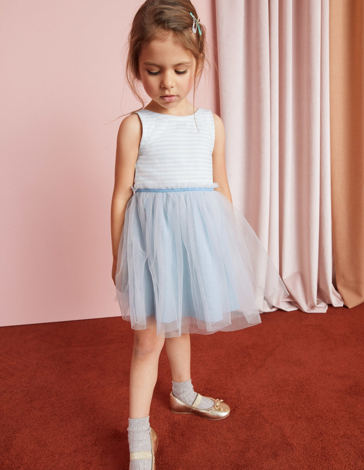 Jersey Tulle Mix Dress-Provence Blue-4