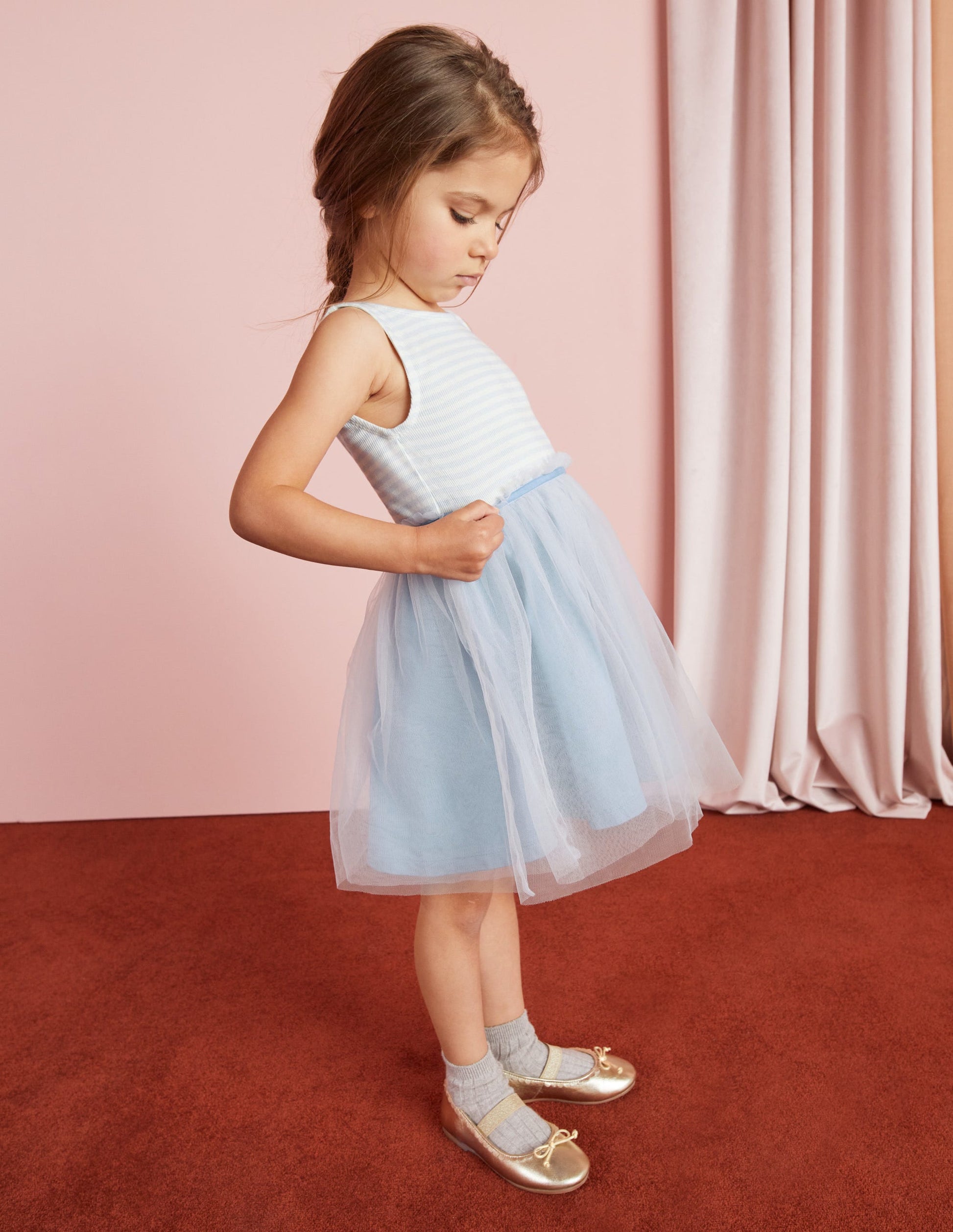 Jersey Tulle Mix Dress-Provence Blue-6