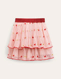 Embroidered Tulle Skirt-Pink Heart Embroidery