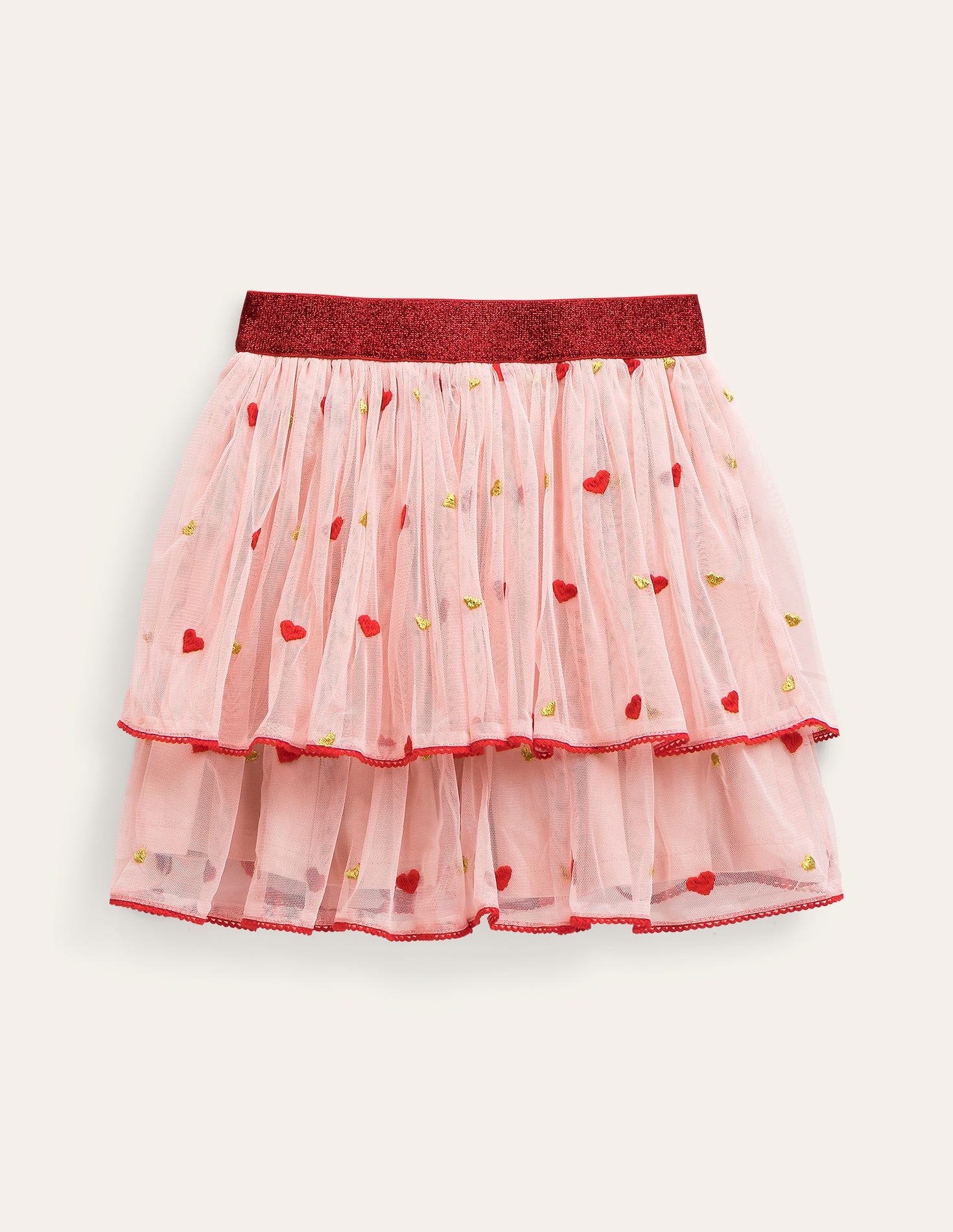 Embroidered Tulle Skirt-Pink Heart Embroidery - Image 2