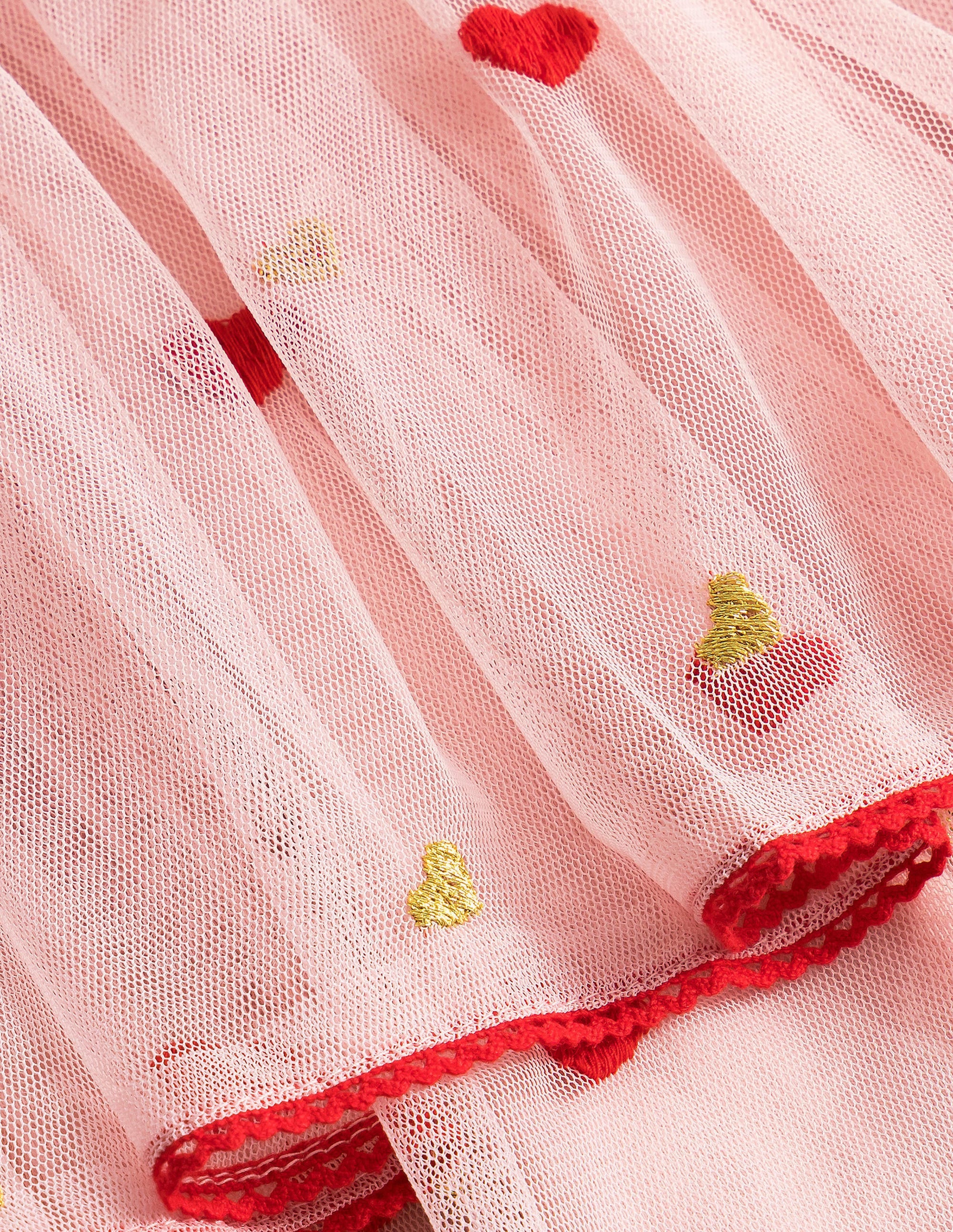 Embroidered Tulle Skirt-Pink Heart Embroidery - Image 3