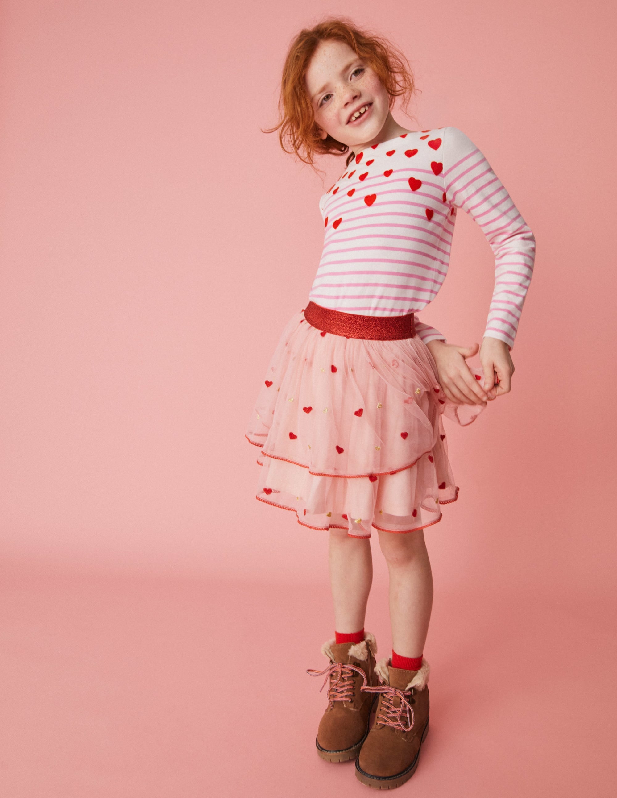 Embroidered Tulle Skirt-Pink Heart Embroidery - Image 4