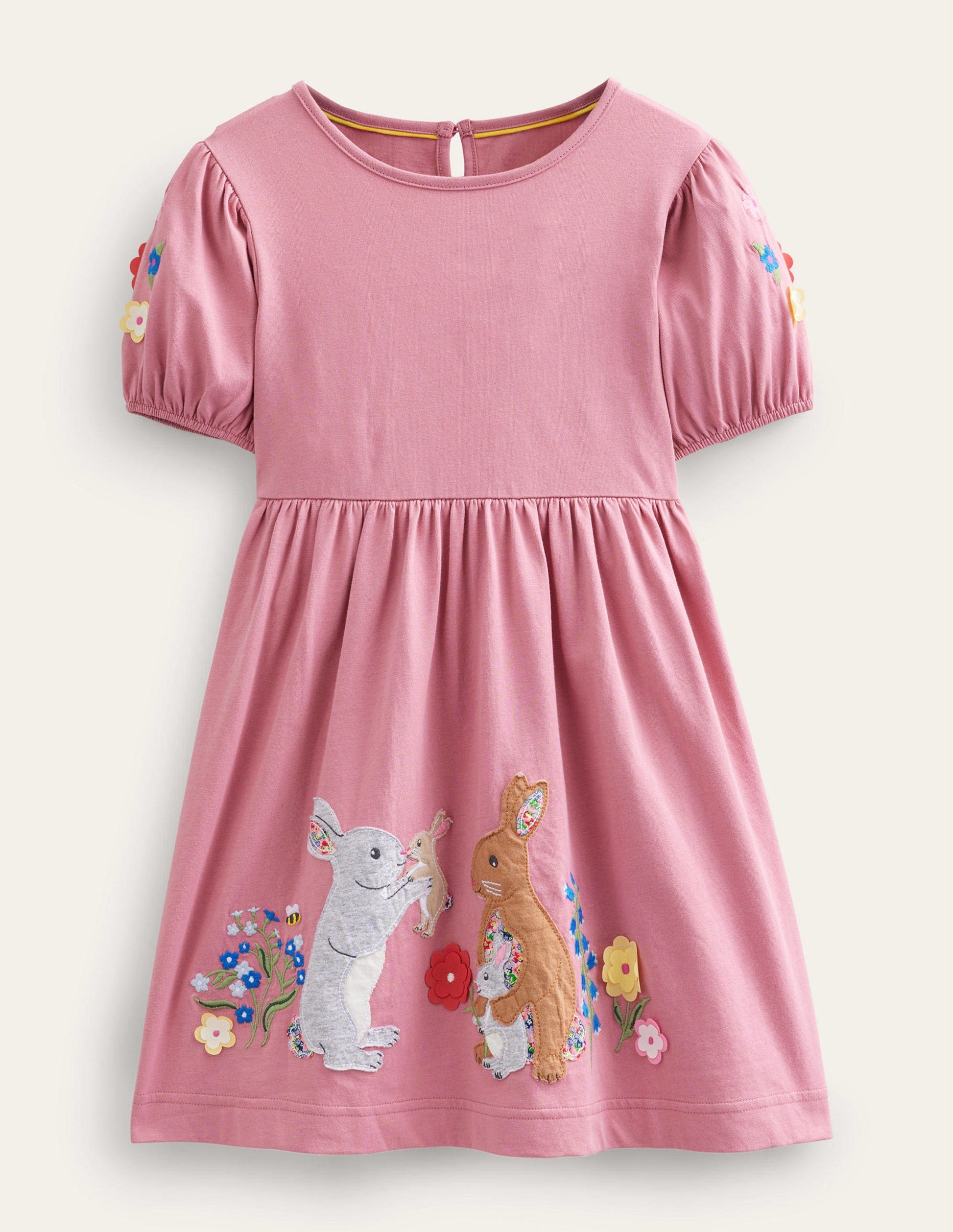 Jersey Appliqué Dress-Formica Pink Bunnies-1