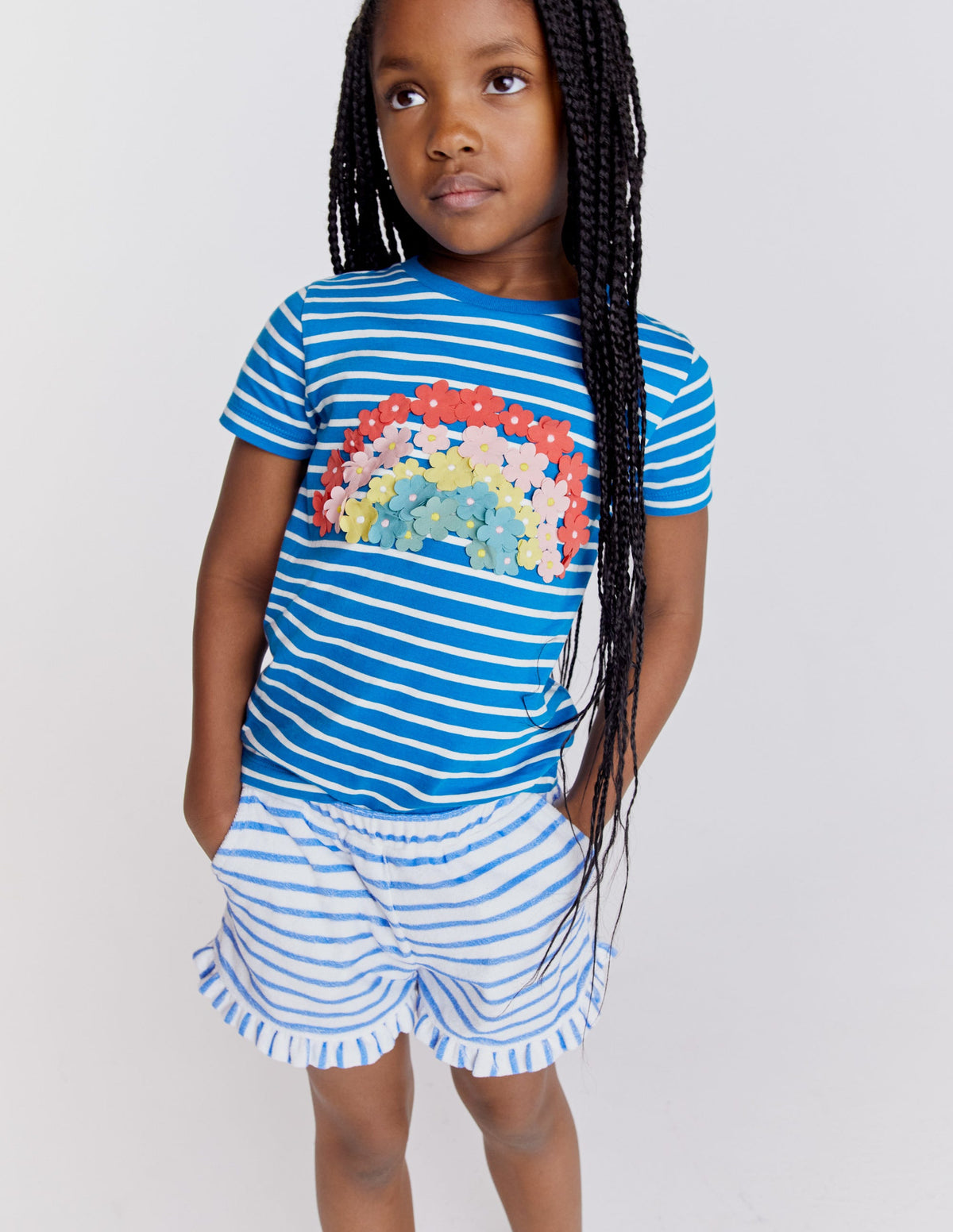 Frill Hem Towelling Shorts-Cabana Blue/Ivory-4