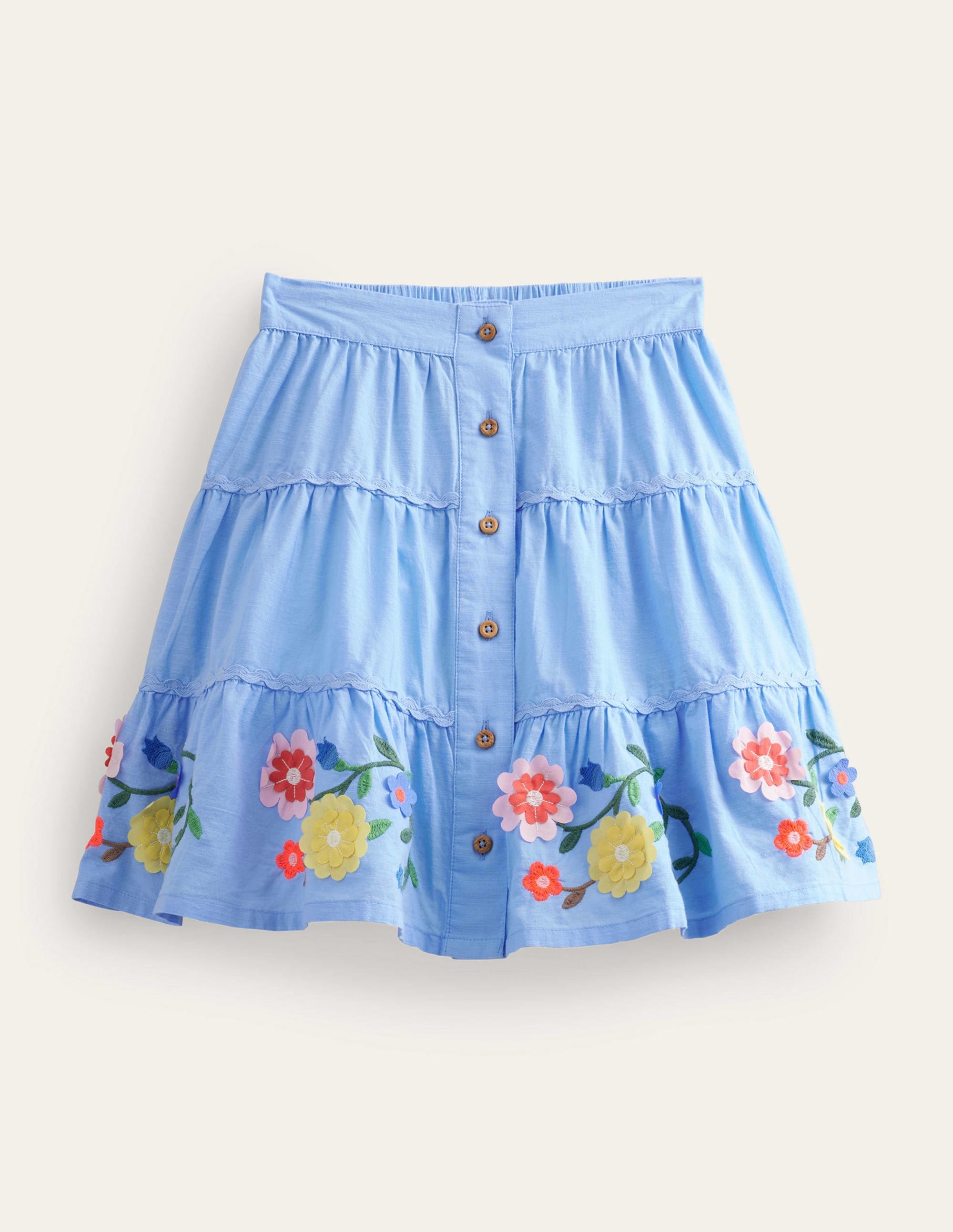 Embroidered Hem Midi Skirt-Vista Blue Flowers - Image 1