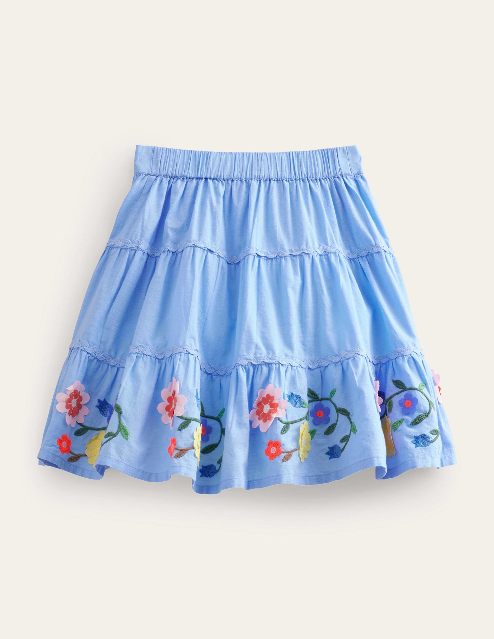 Embroidered Hem Midi Skirt-Vista Blue Flowers - Image 2