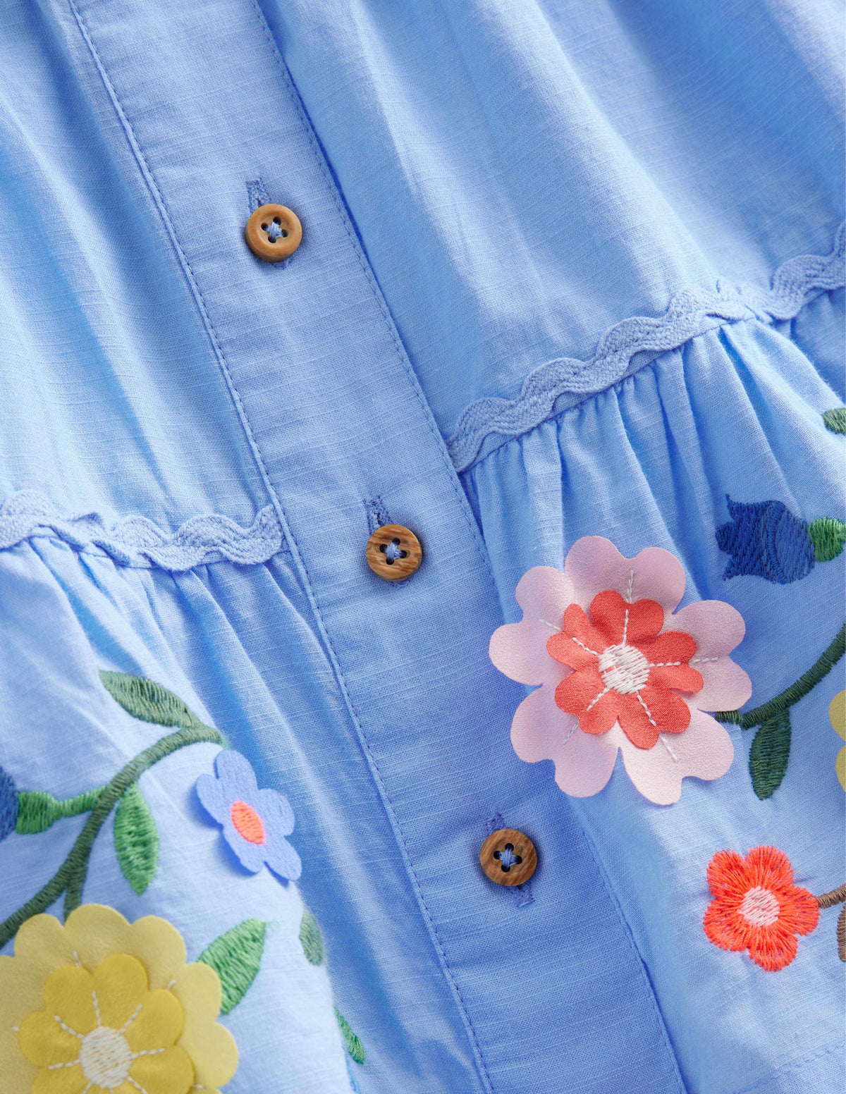 Embroidered Hem Midi Skirt-Vista Blue Flowers-3