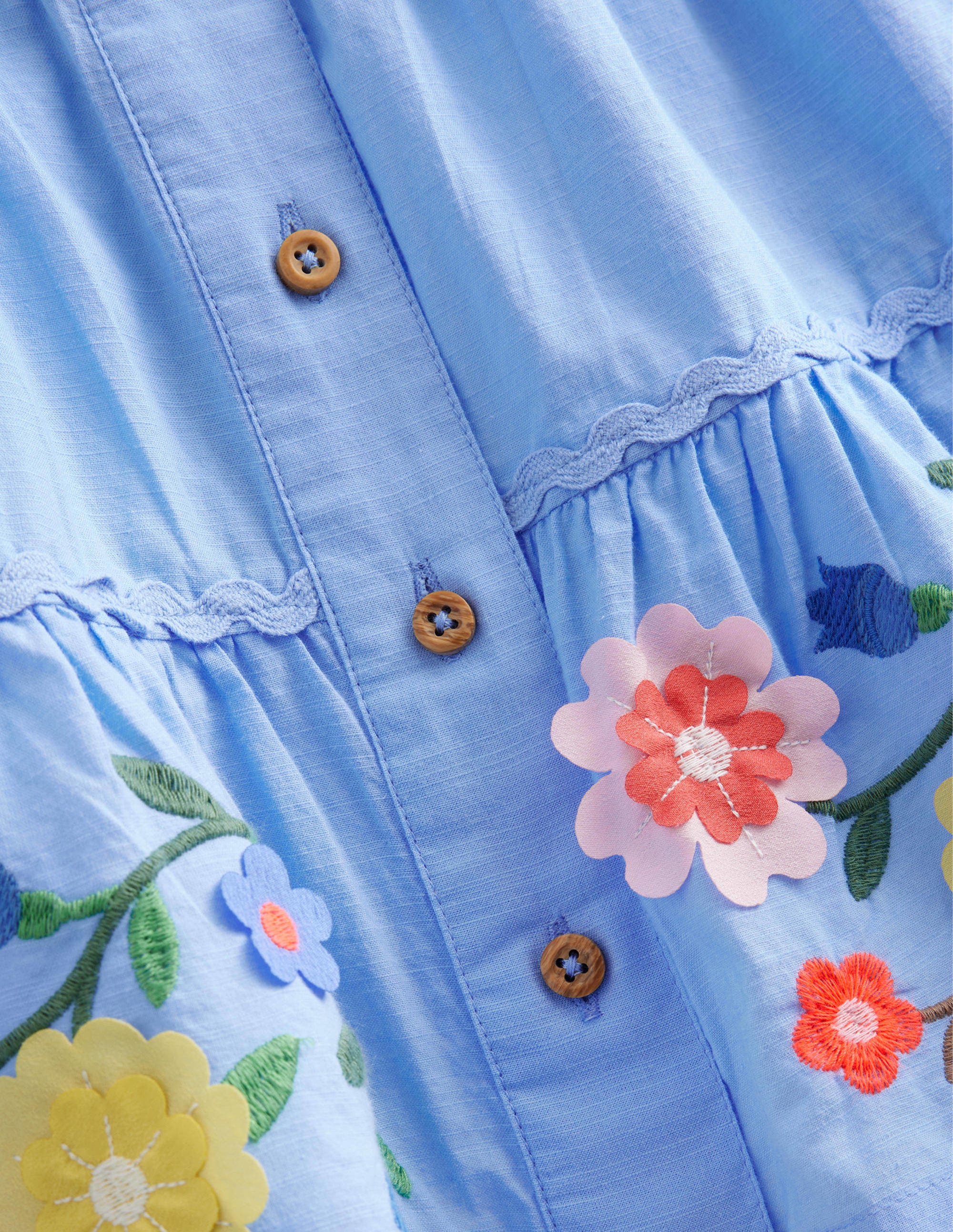 Embroidered Hem Midi Skirt-Vista Blue Flowers - Image 3