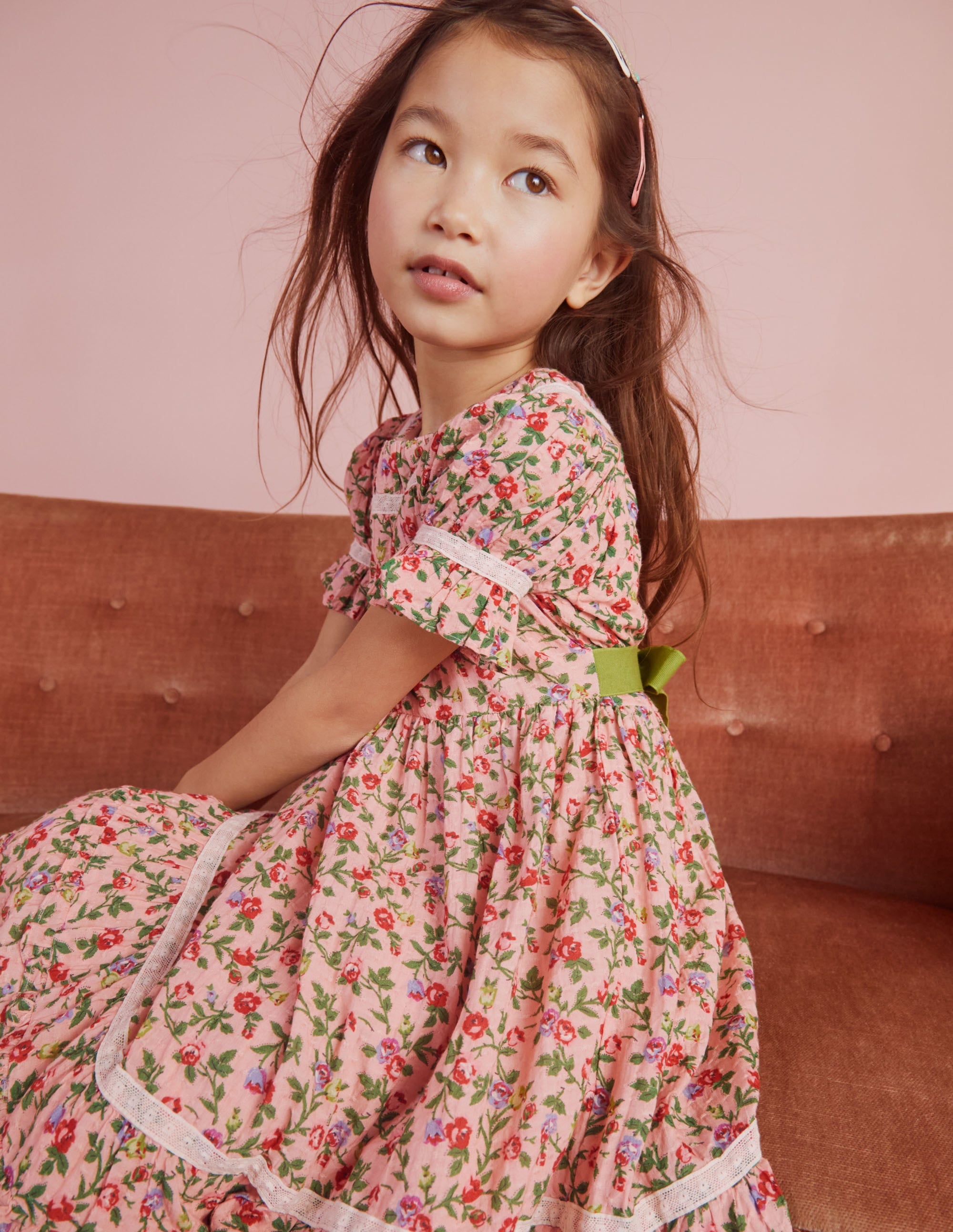 Printed Lace Trim Party Dress-Rambling Rose Pink - Image 6