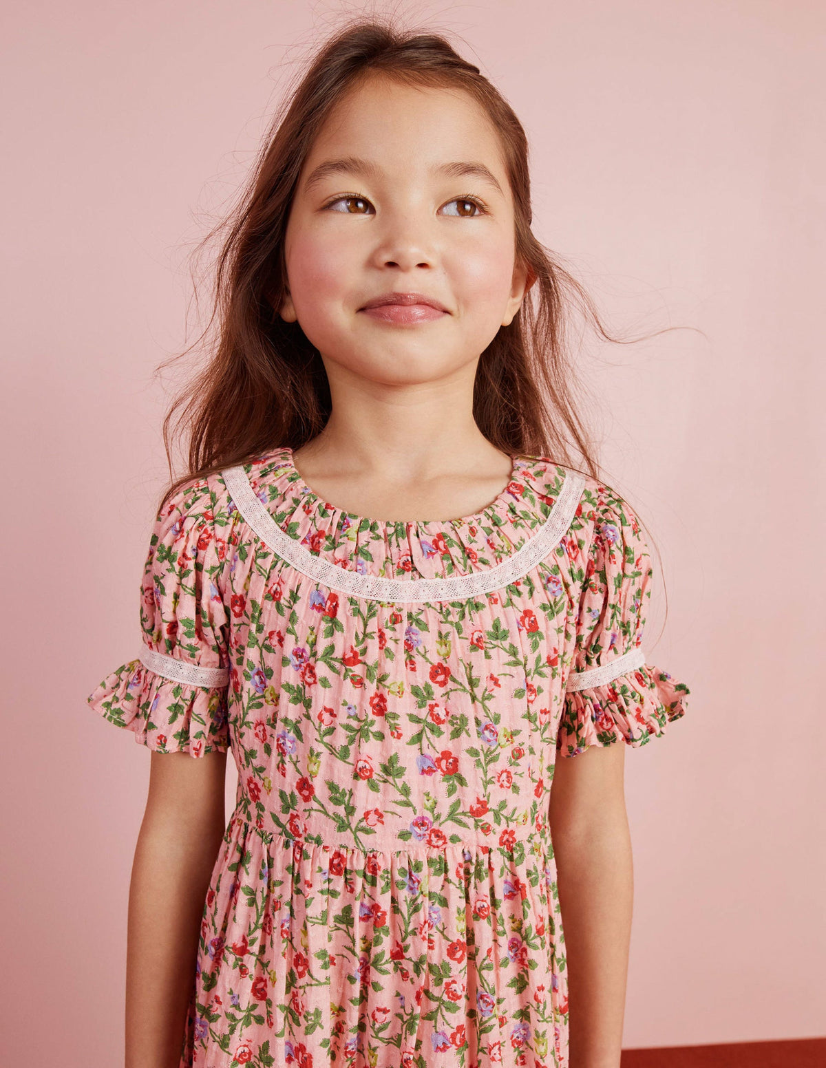 Printed Lace Trim Party Dress-Rambling Rose Pink - Image 13