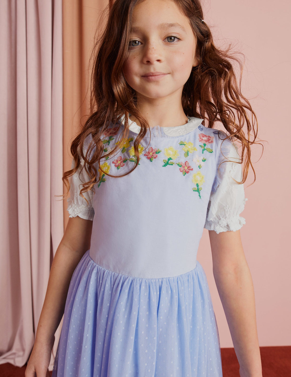 Embroidered Cross-Back Dress-Whisper Blue - Image 5