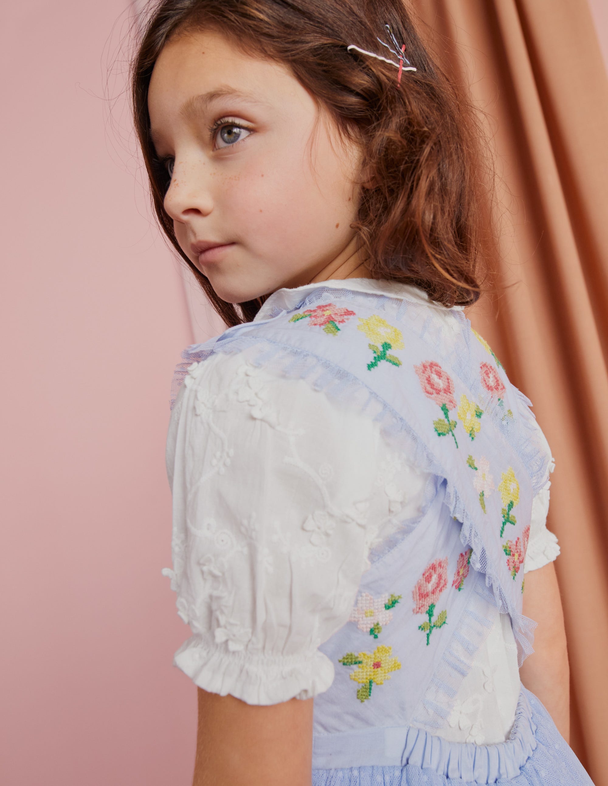 Embroidered Cross-Back Dress-Whisper Blue - Image 6