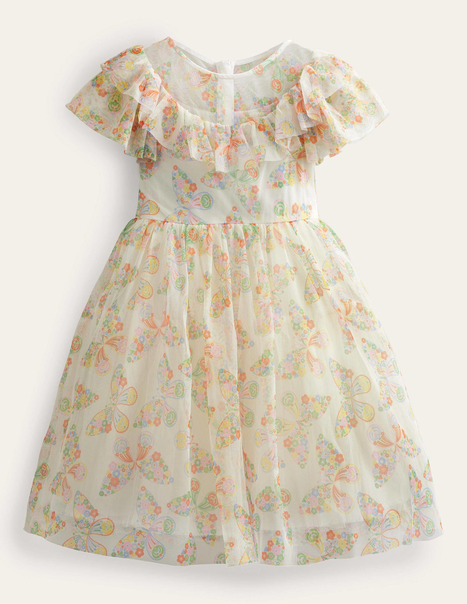 Frilly Tulle Dress-Ivory Multi Butterflies-1