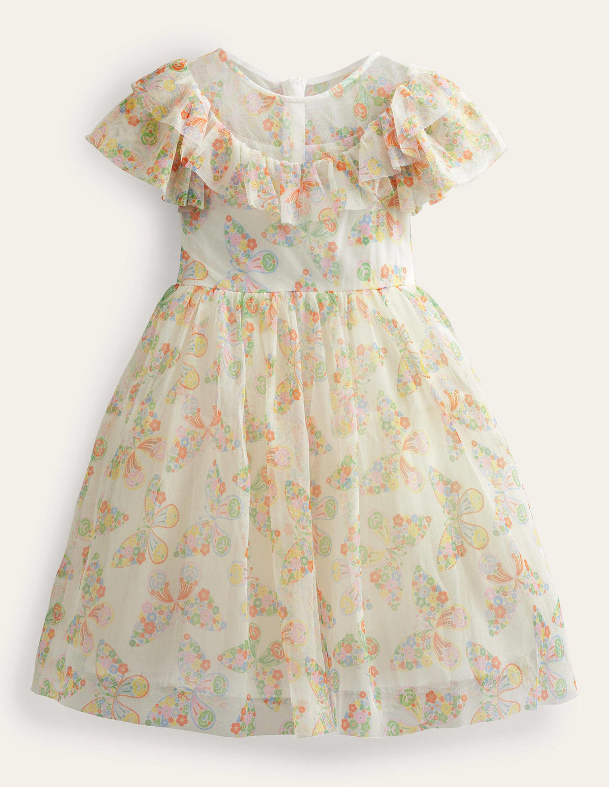 Frilly Tulle Dress-Ivory Multi Butterflies - Image 1