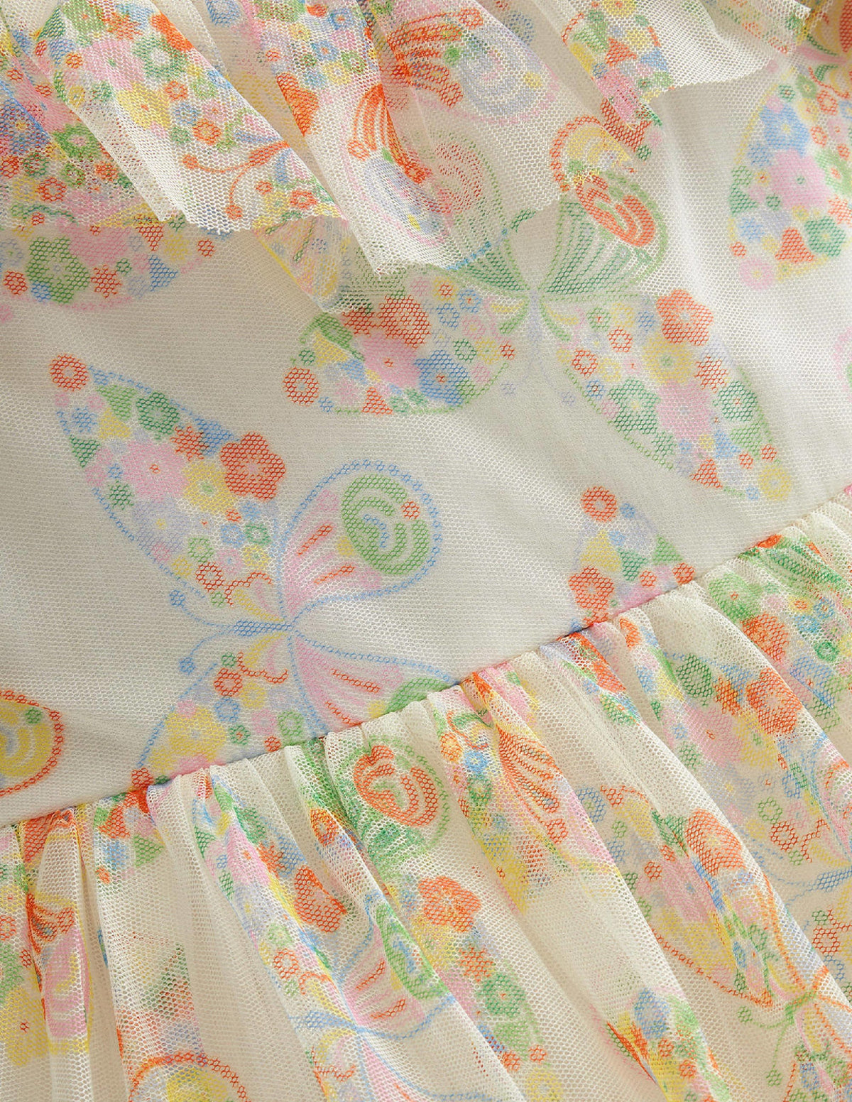 Frilly Tulle Dress-Ivory Multi Butterflies-3