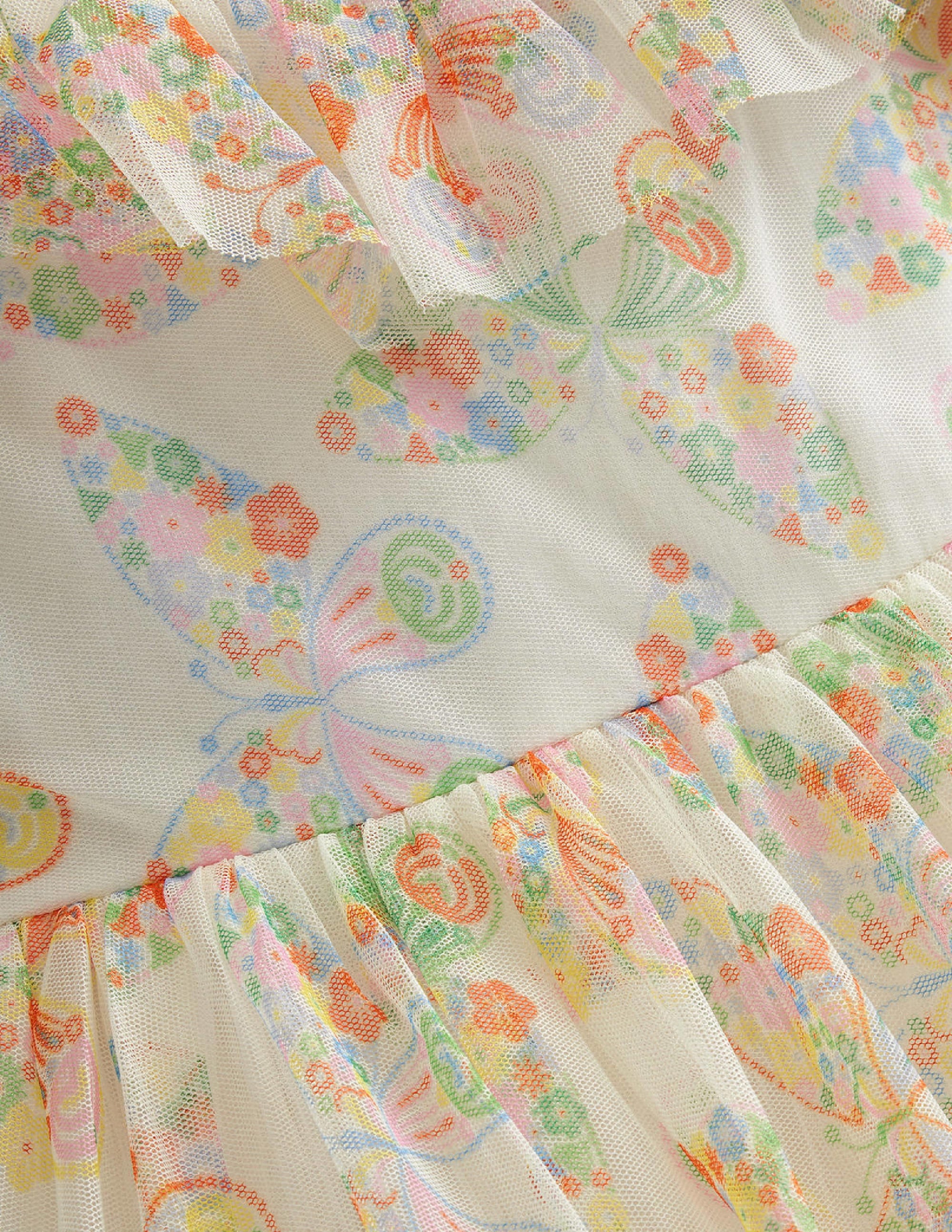 Frilly Tulle Dress-Ivory Multi Butterflies - Image 3
