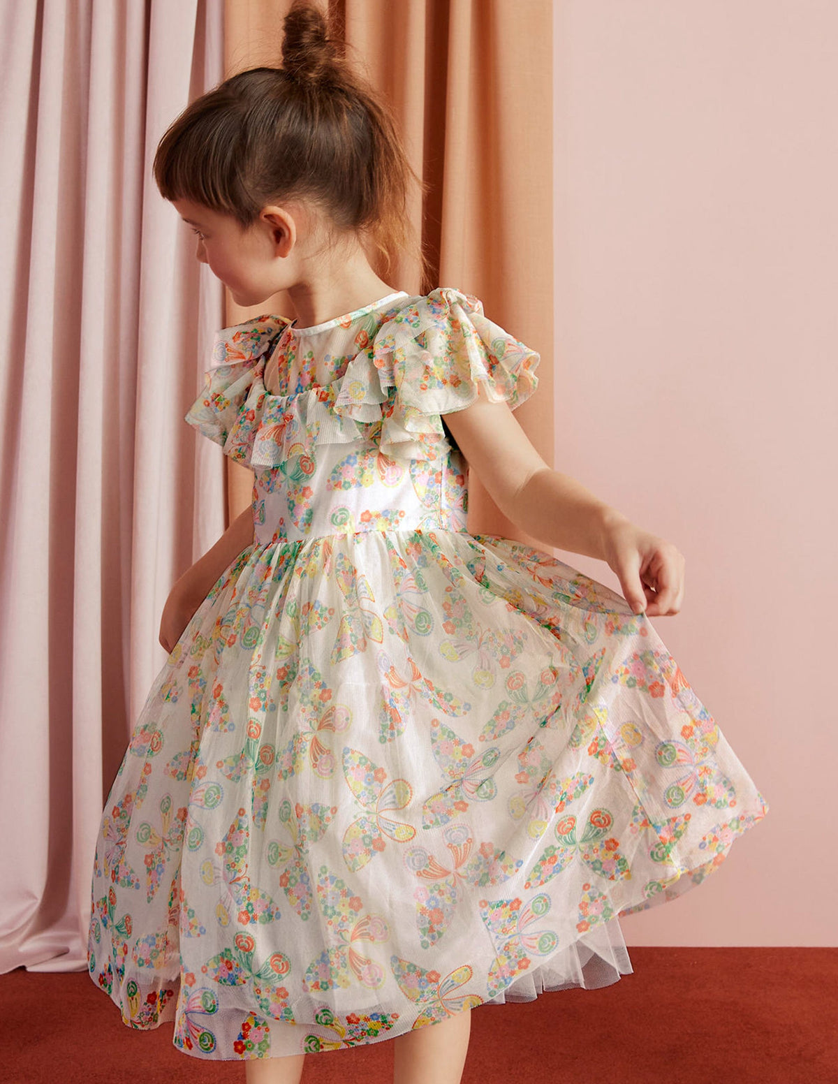Frilly Tulle Dress-Ivory Multi Butterflies-6