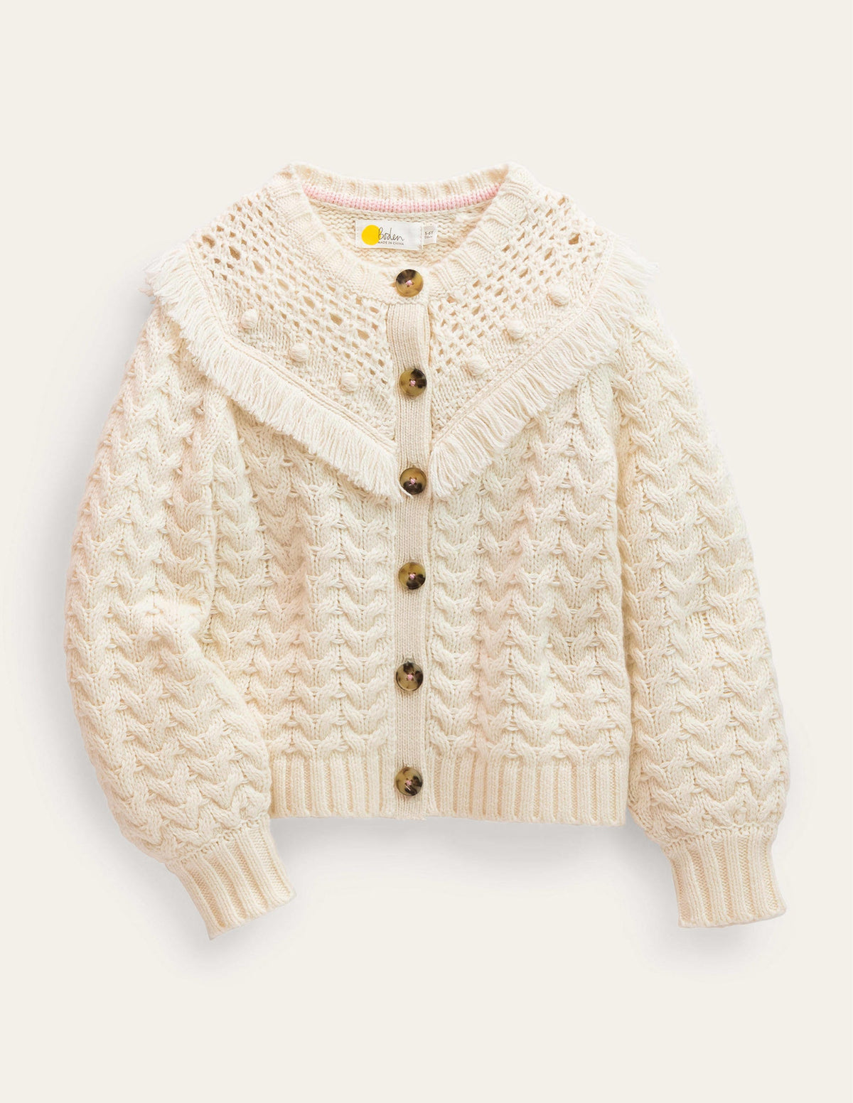 Tassle Yoke Cable Cardigan-Ecru Marl-1