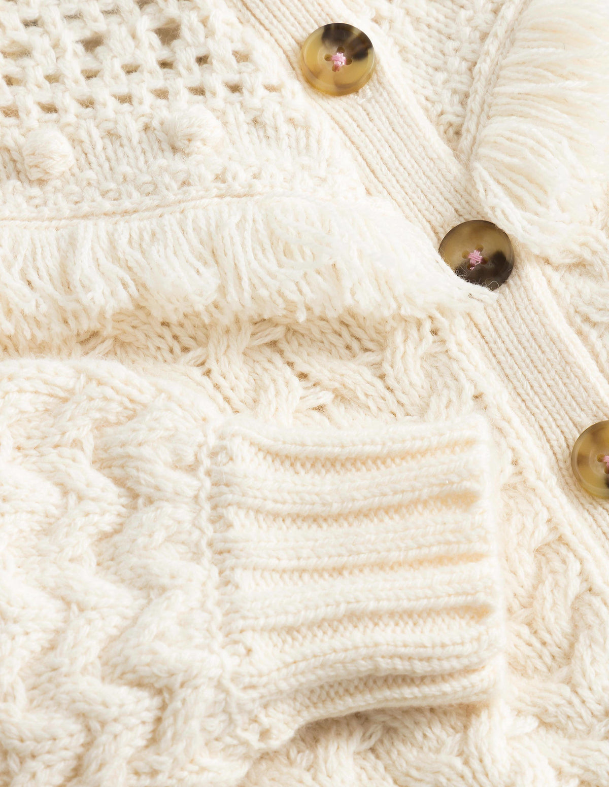 Tassle Yoke Cable Cardigan-Ecru Marl - Image 3