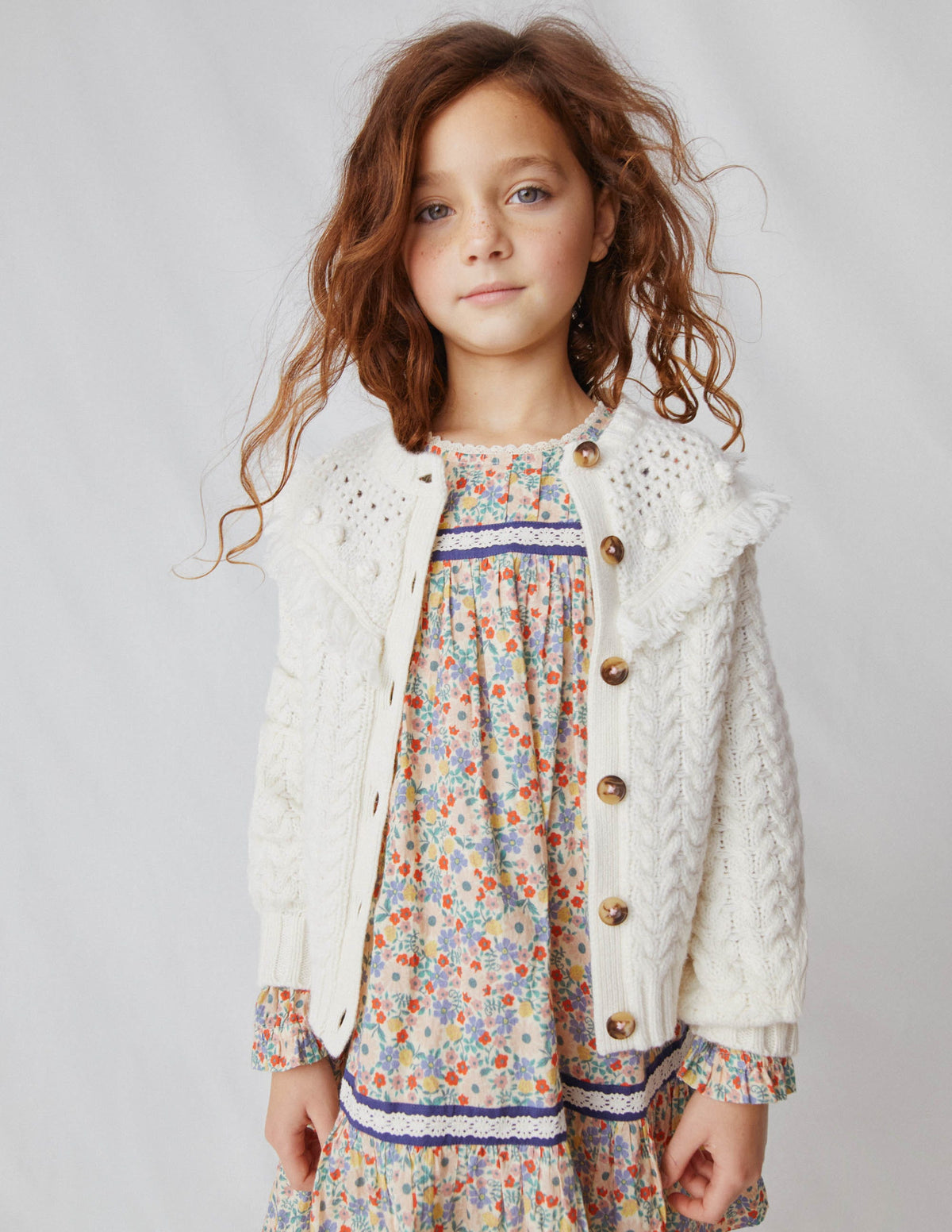 Tassle Yoke Cable Cardigan-Ecru Marl-4