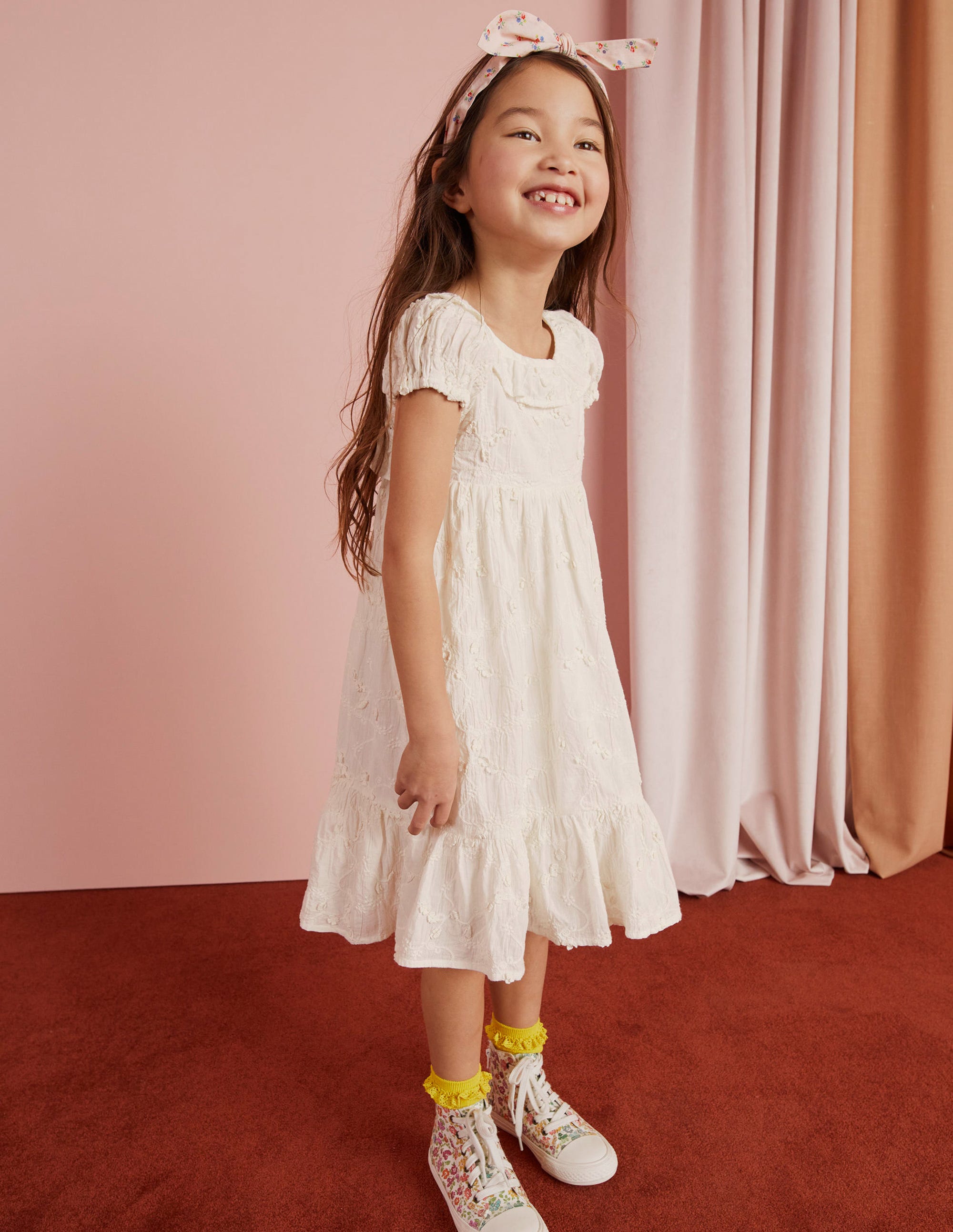 Dip Hem Broderie Dress-Ivory - Image 4