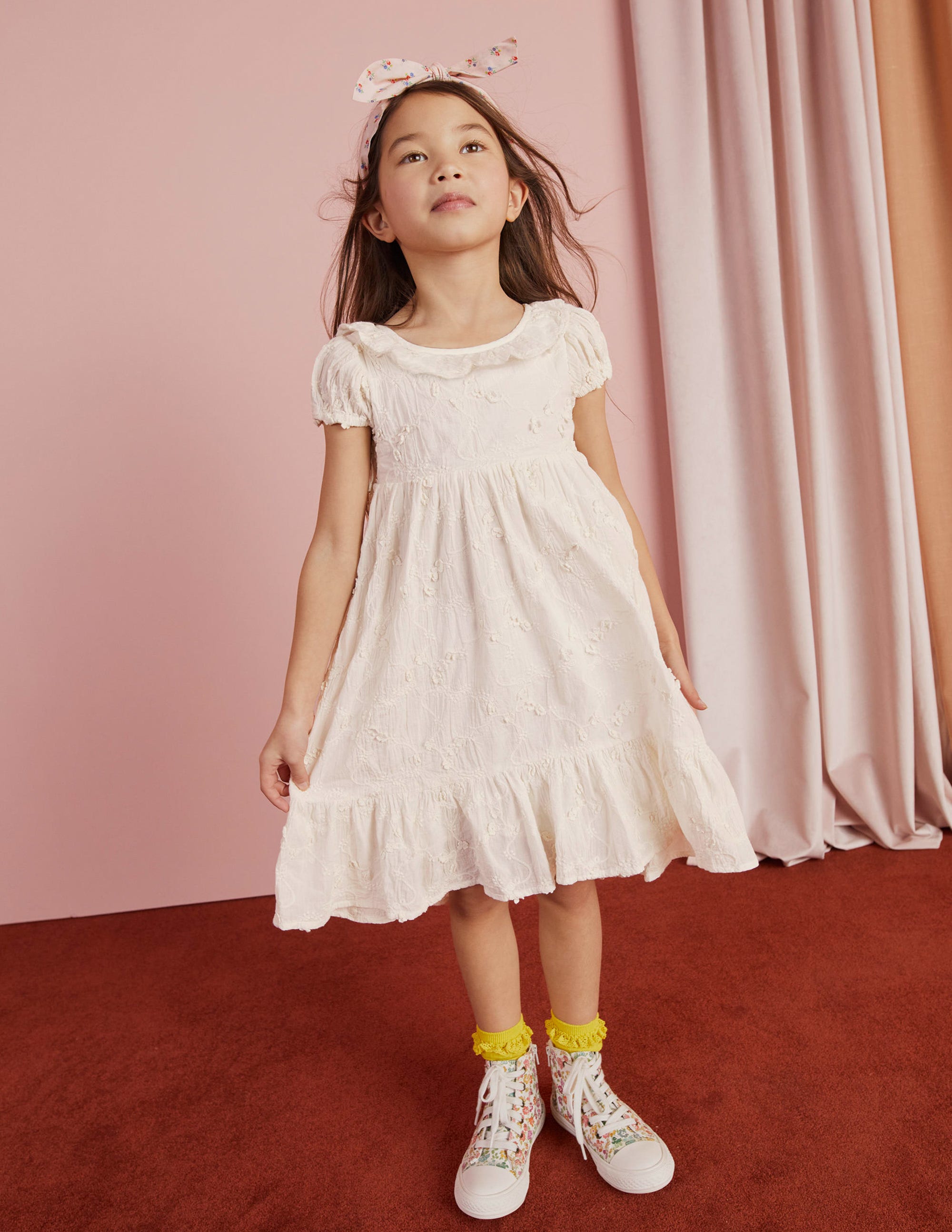 Dip Hem Broderie Dress-Ivory - Image 9