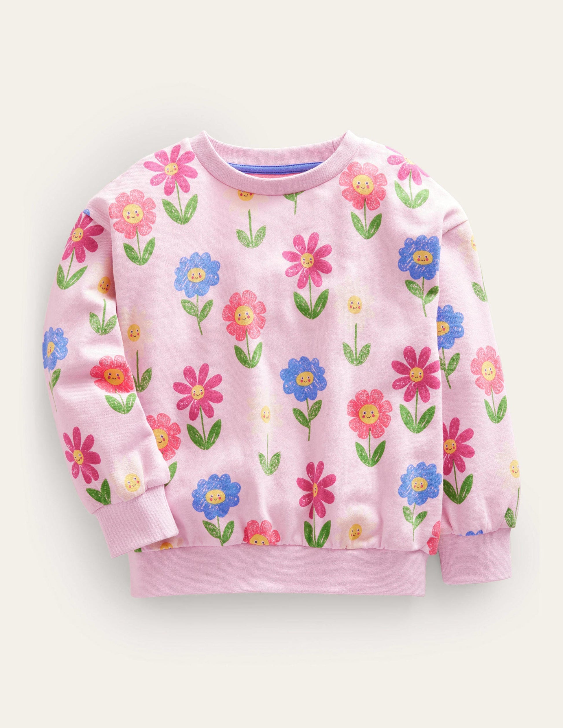 Relaxed Printed Sweatshirt-Winsome Pink Flowers-1