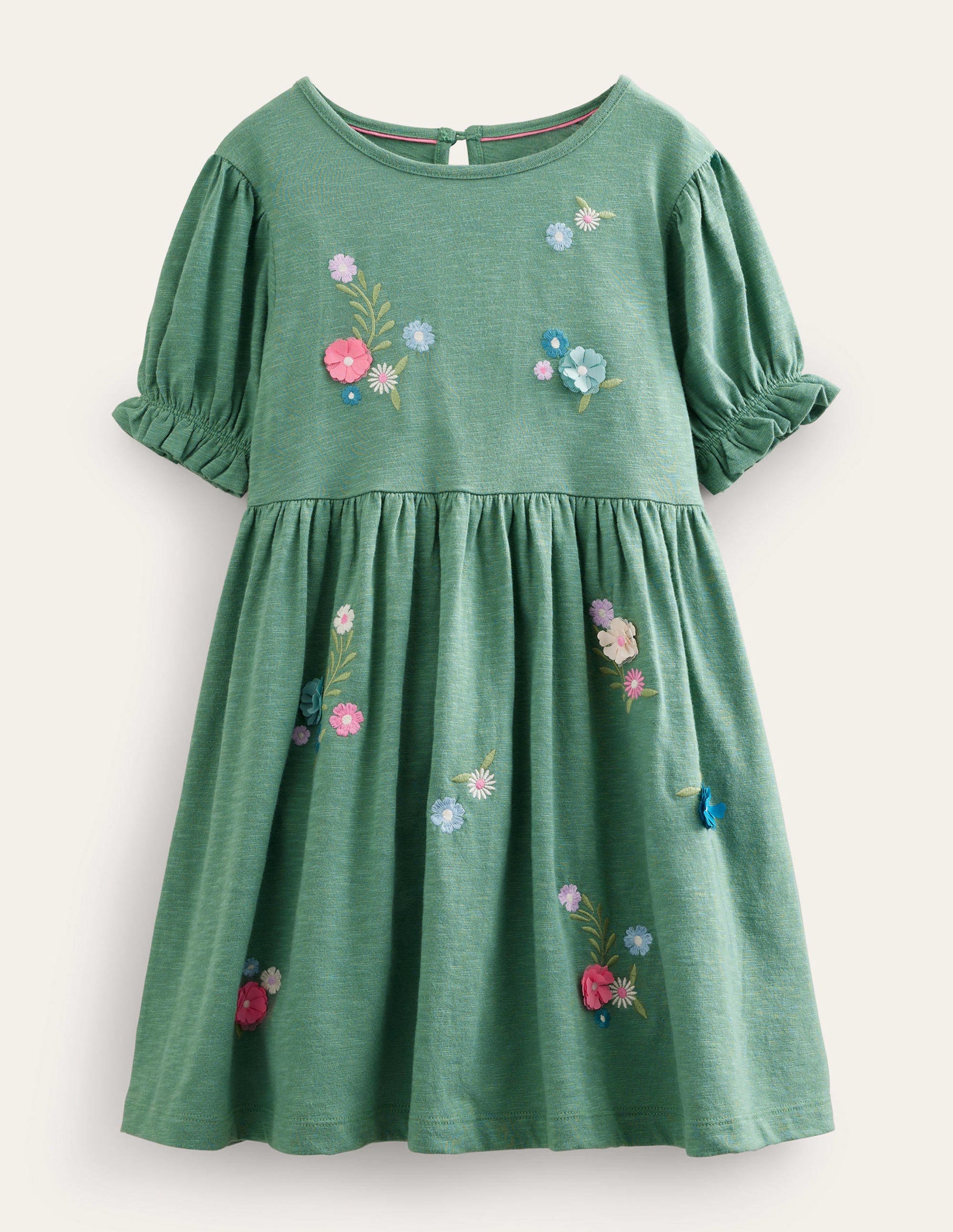 Embroidered Jersey Dress-Csarite Green-1