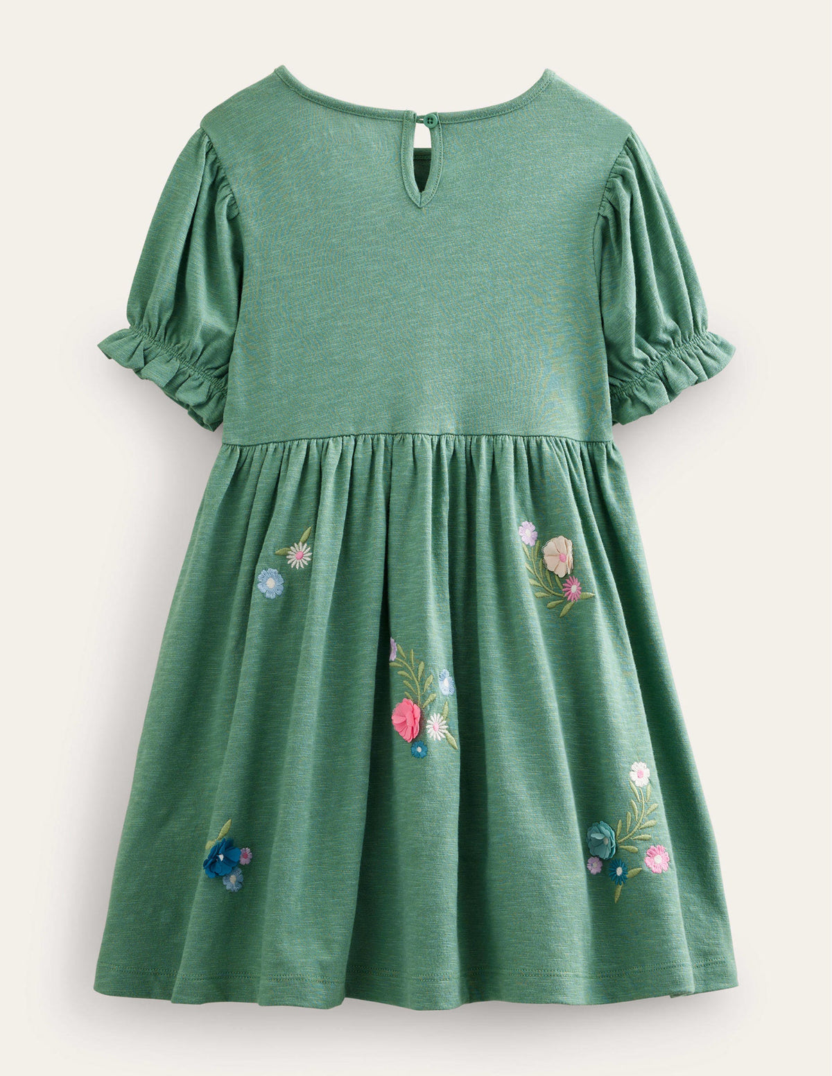 Embroidered Jersey Dress-Csarite Green-2