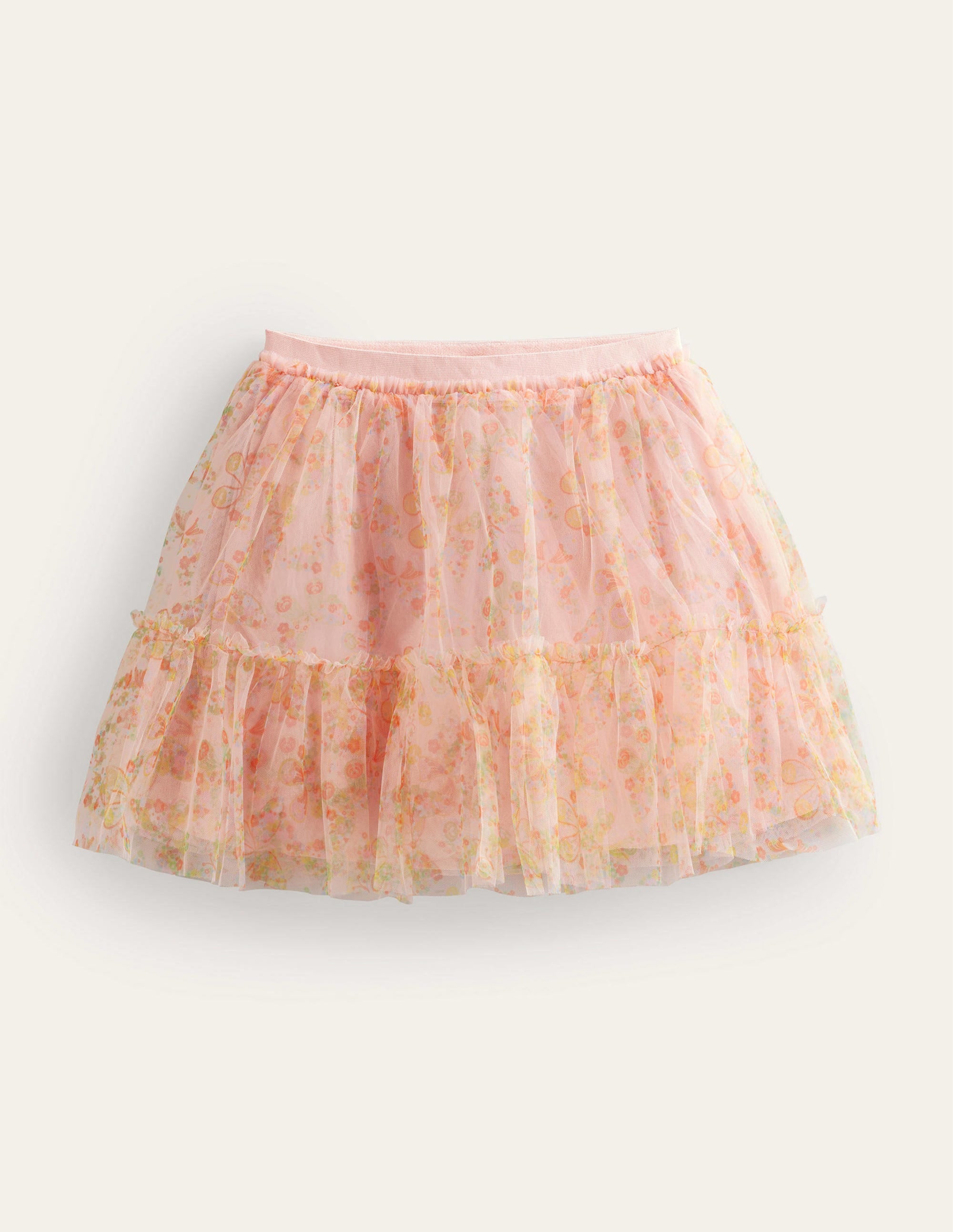 Printed Tiered Tulle Skirt-Rose Pink Butterflies - Image 1