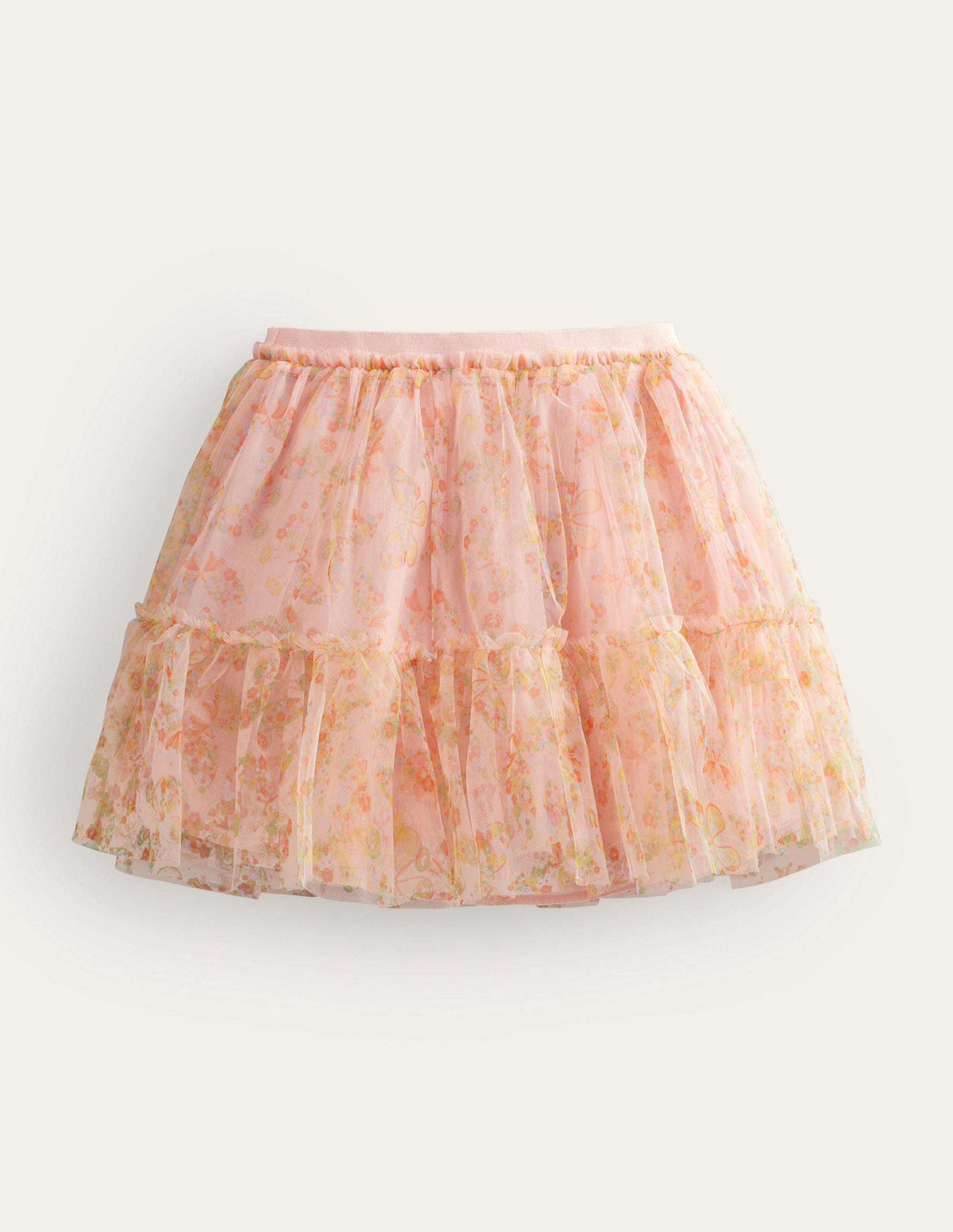 Printed Tiered Tulle Skirt-Rose Pink Butterflies-2