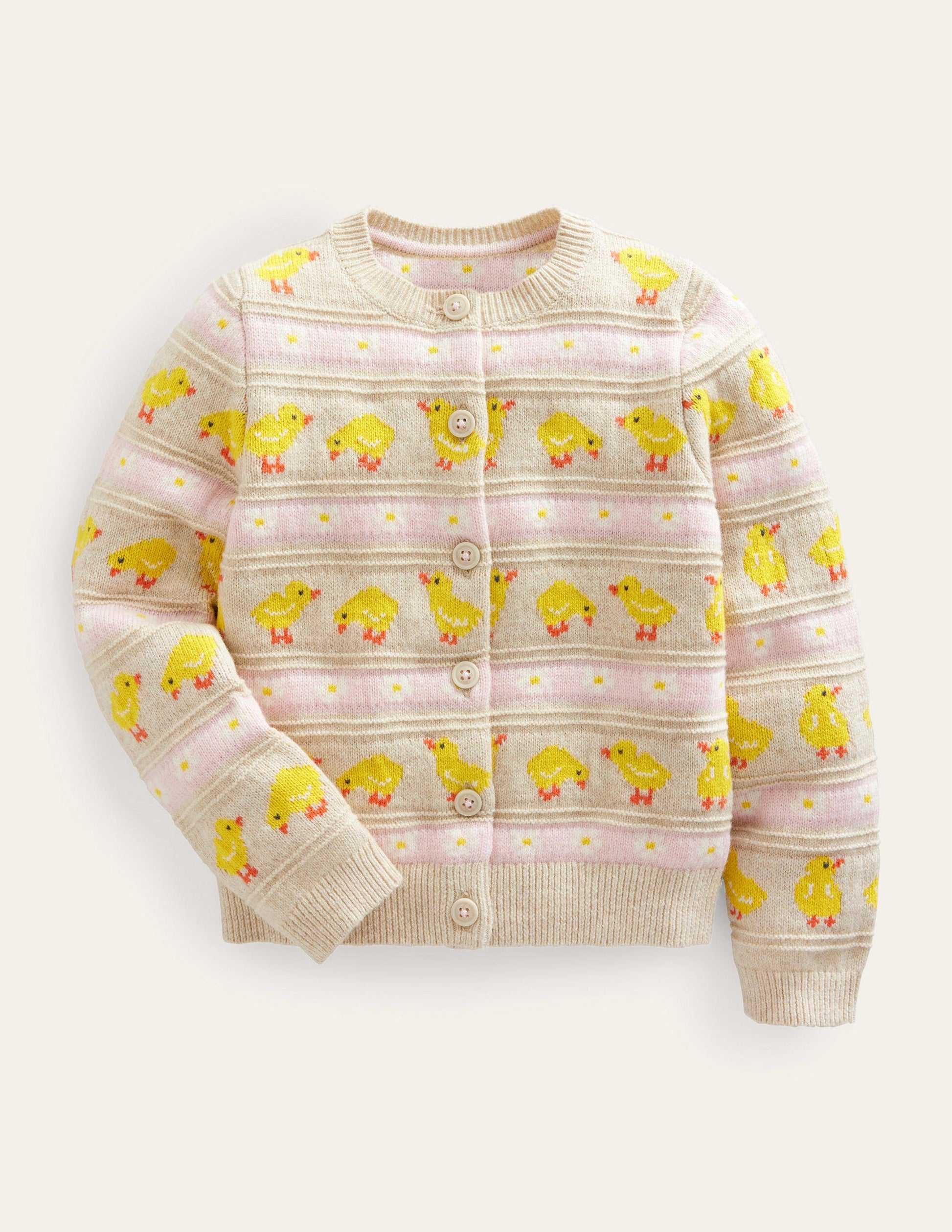 Fair Isle knitted Cardigan-Ecru Marl Chicks-1